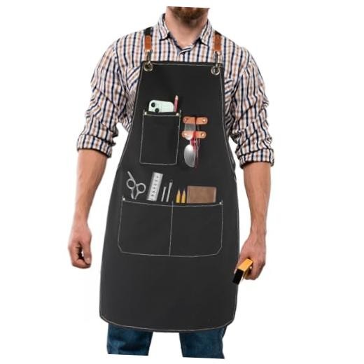Men’s Canvas Tool Apron, Heavy Duty Multi-Pocket Work Apron for Black
