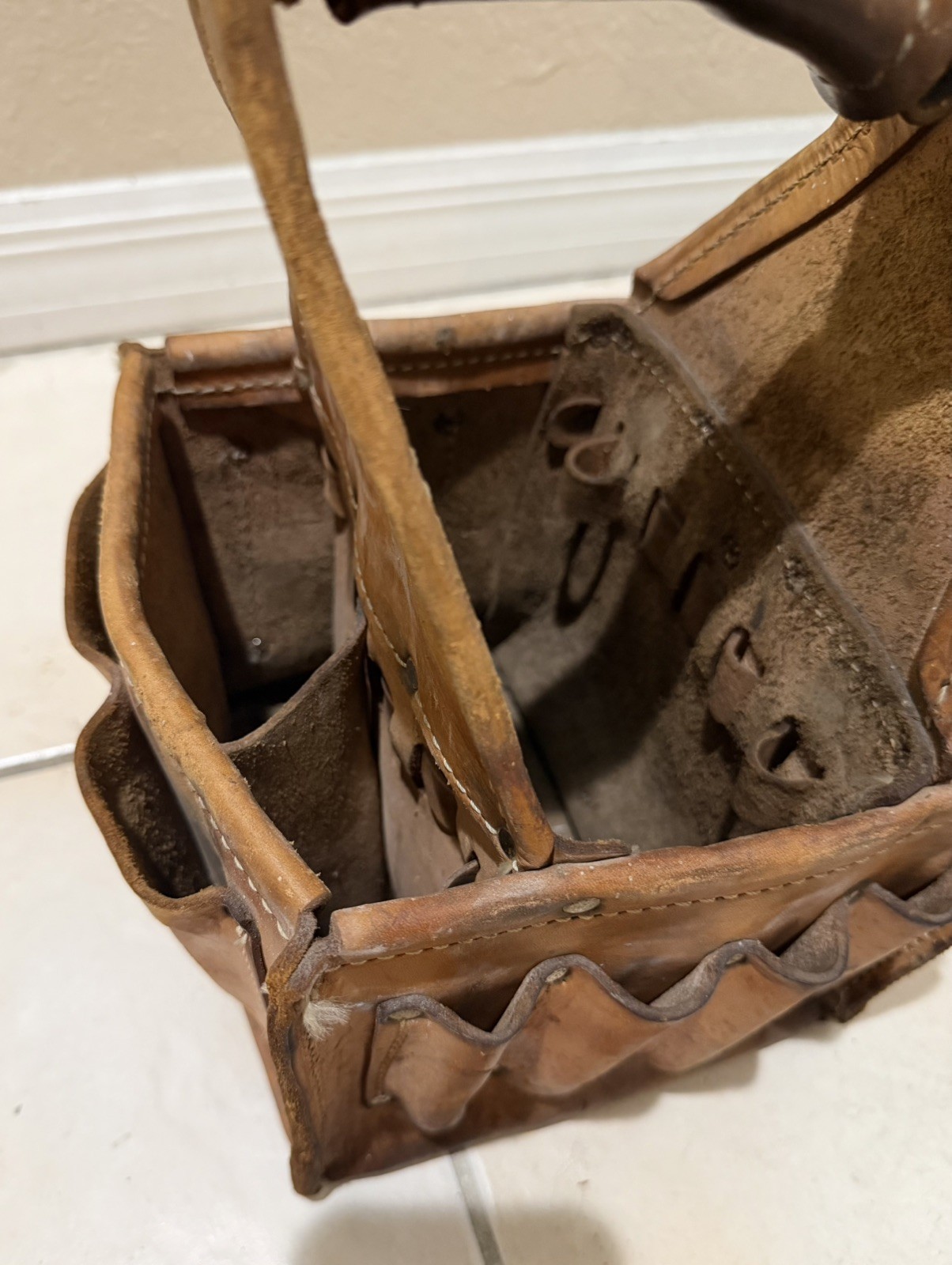LEATHER TOOL BAG service repairman Pouch CADDY electrician ideal tote vintage