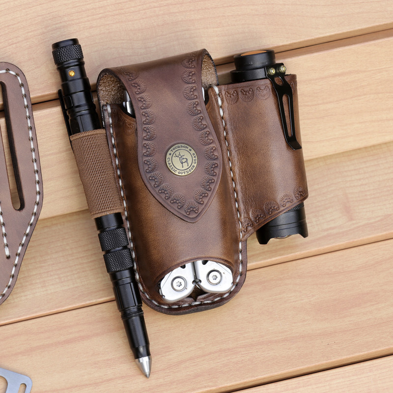 TOURBON 3-in-1 Leather Knife EDC Pliers Belt Pouch Camping Tool Clip Sheath US