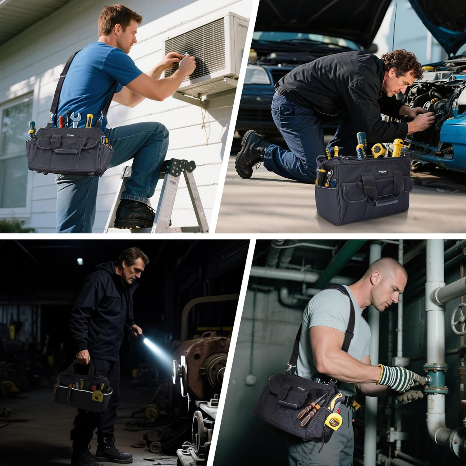 Heavy Duty Tool Bag with Multi-Pockets, Portable Tool Box Organizer Storage Bag,