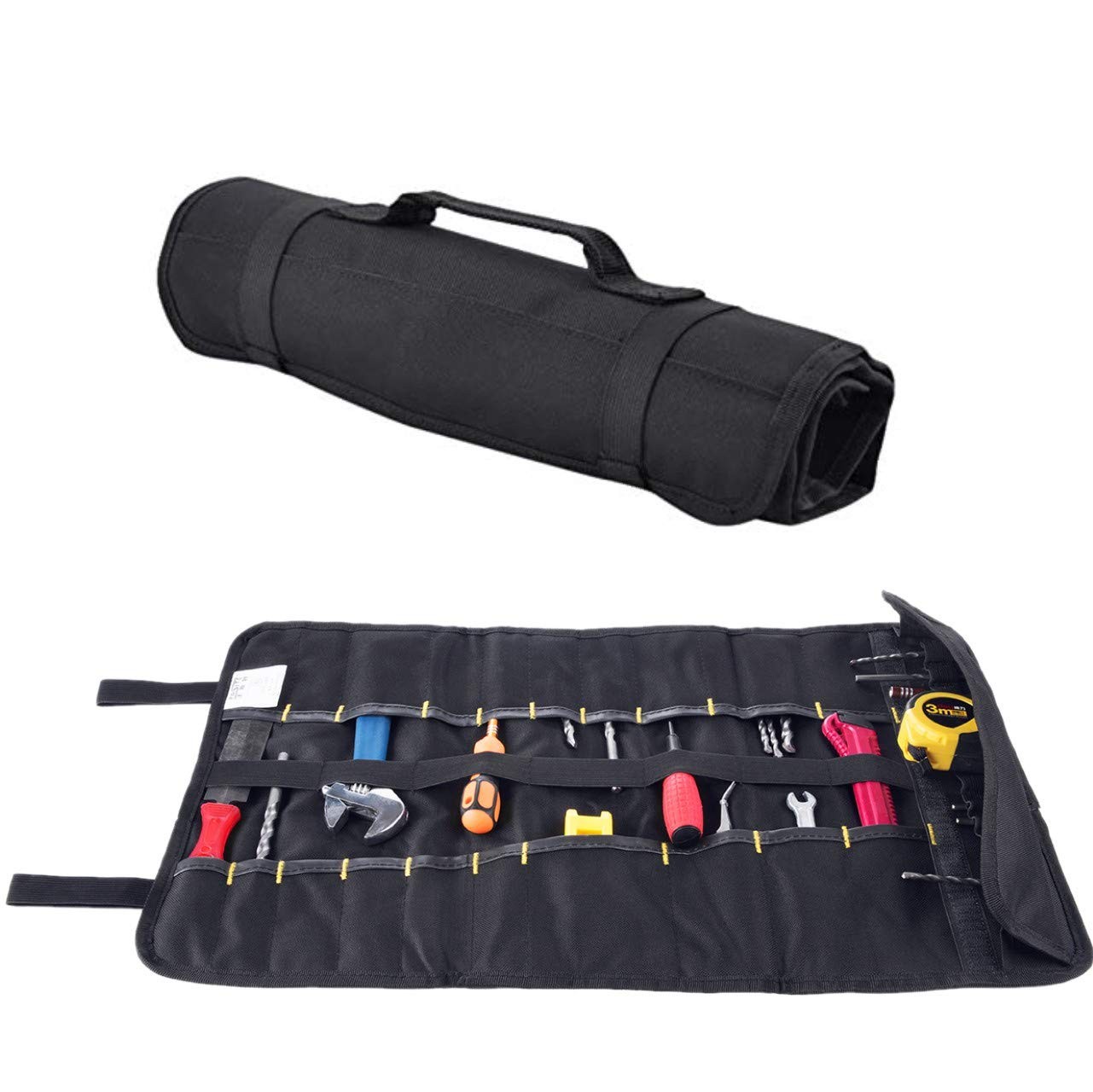 Canvas Tool Roll Up Bag Organizer with Pouches for Wrenches,Screwdrivers,Sock…