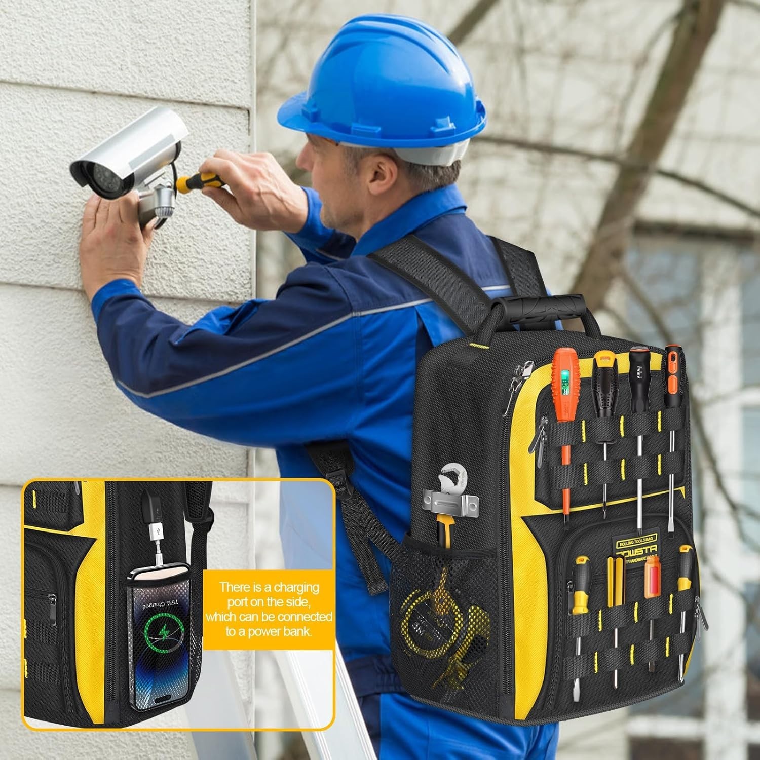 18 in Heavy-duty Tool Backpack with USB Port,Waterproof Electrician Tool Bag …