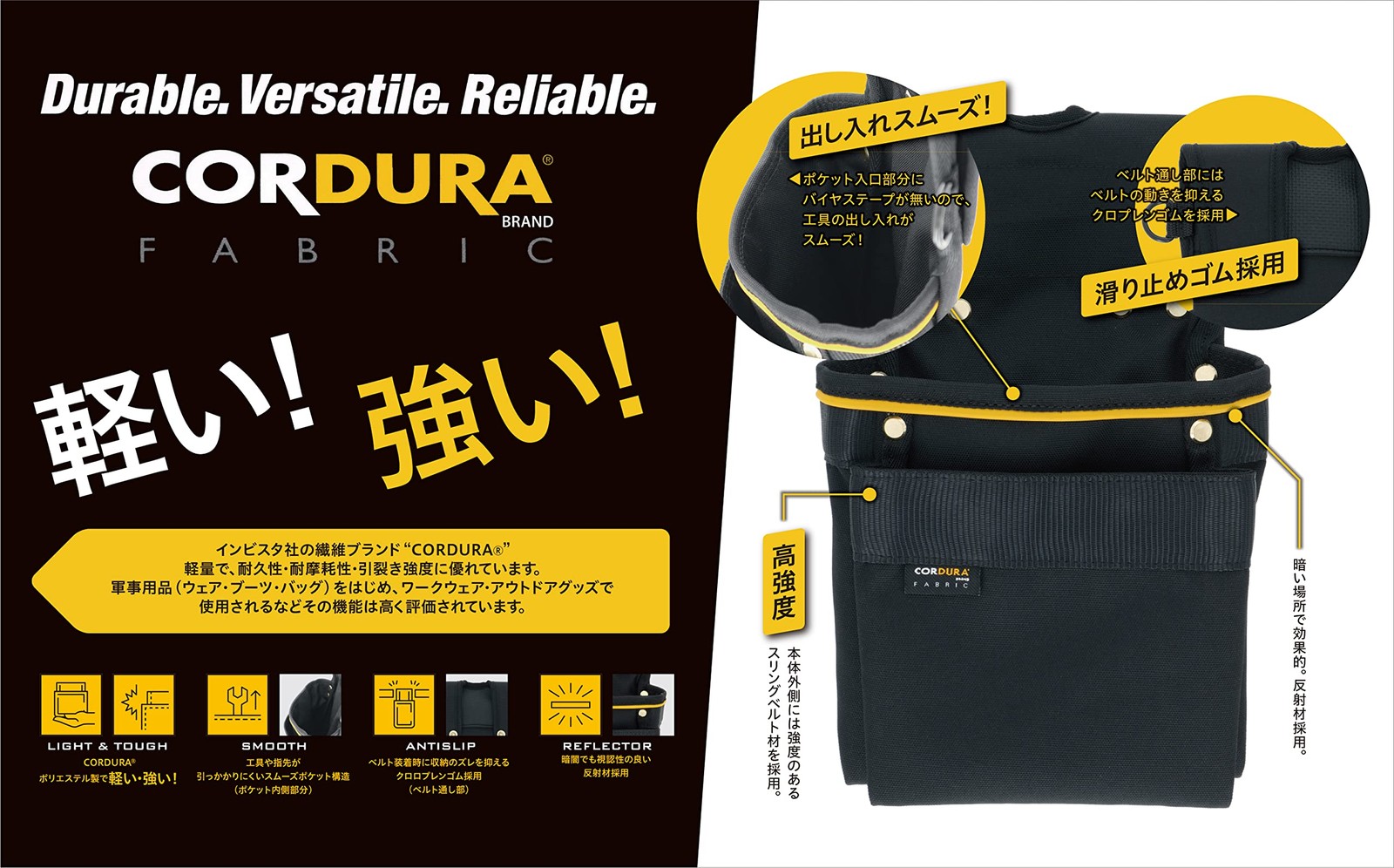 TAKAGI All-Purpose Nail Bag, CORDURA, Black, 26 x 12.5 x 33 cm