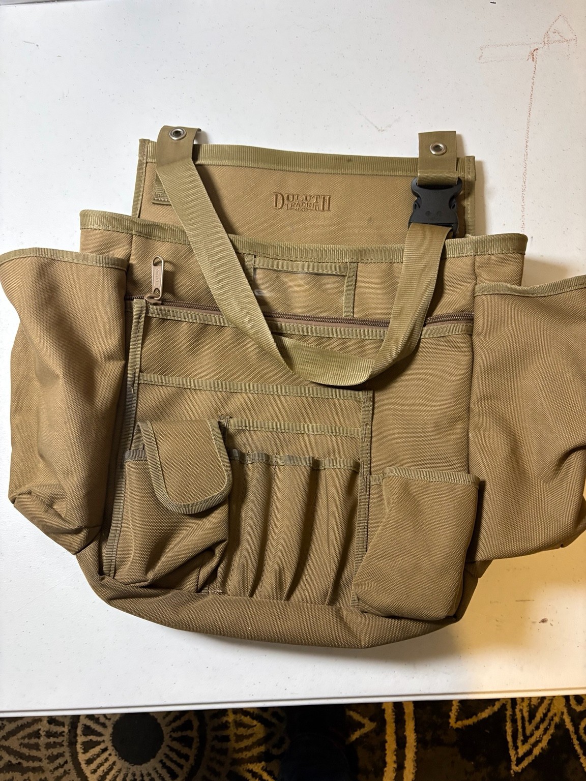 Duluth Trading Co Brown Tool Bag Canvas Hanging Organizer Pockets Work Shop