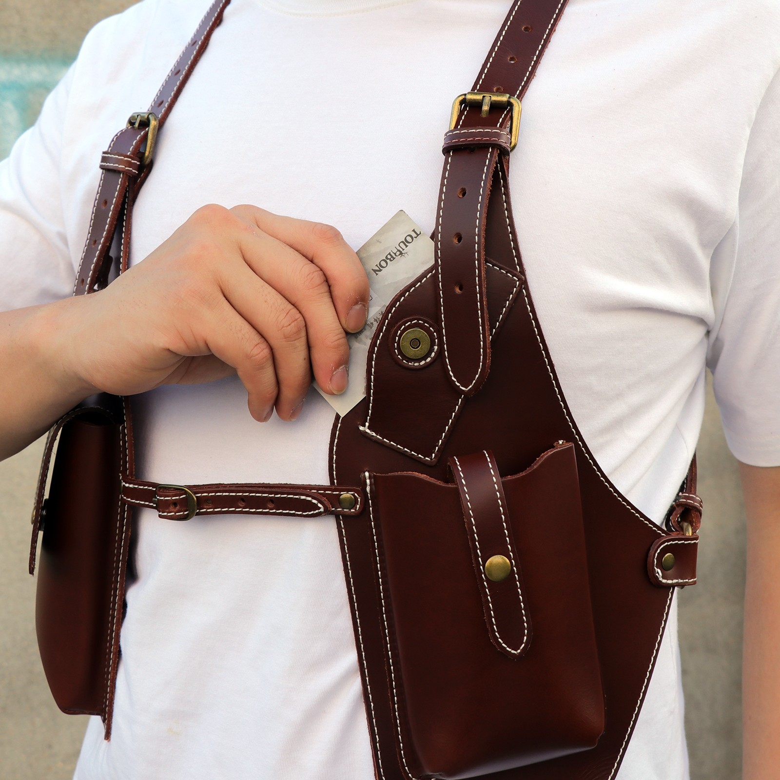 Tourbon Leather Men Harness Tool Holster Underarm Chest Bag Phone Handgun Case