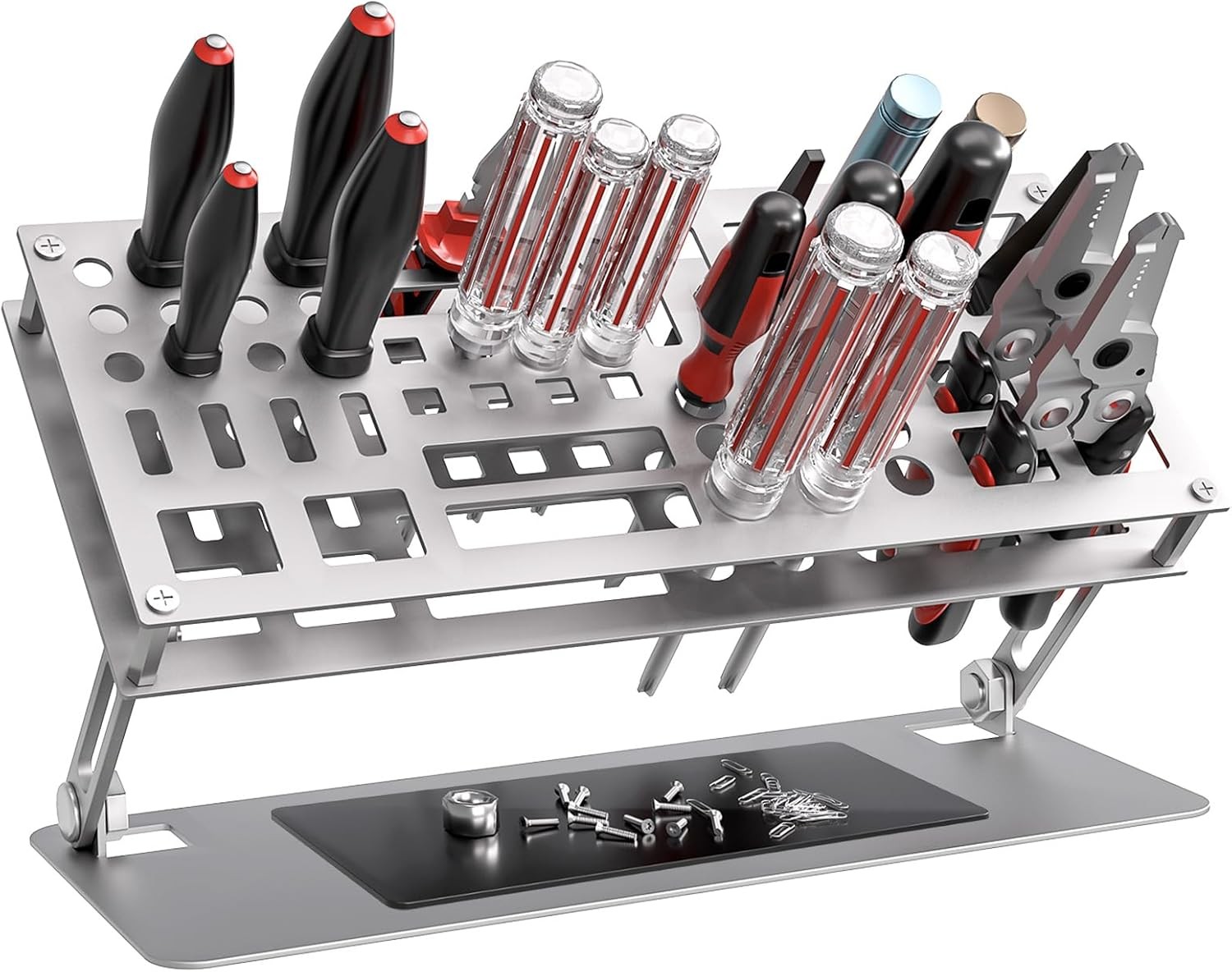 Silver Screwdriver Storage Rack Adjustable Angle Holder