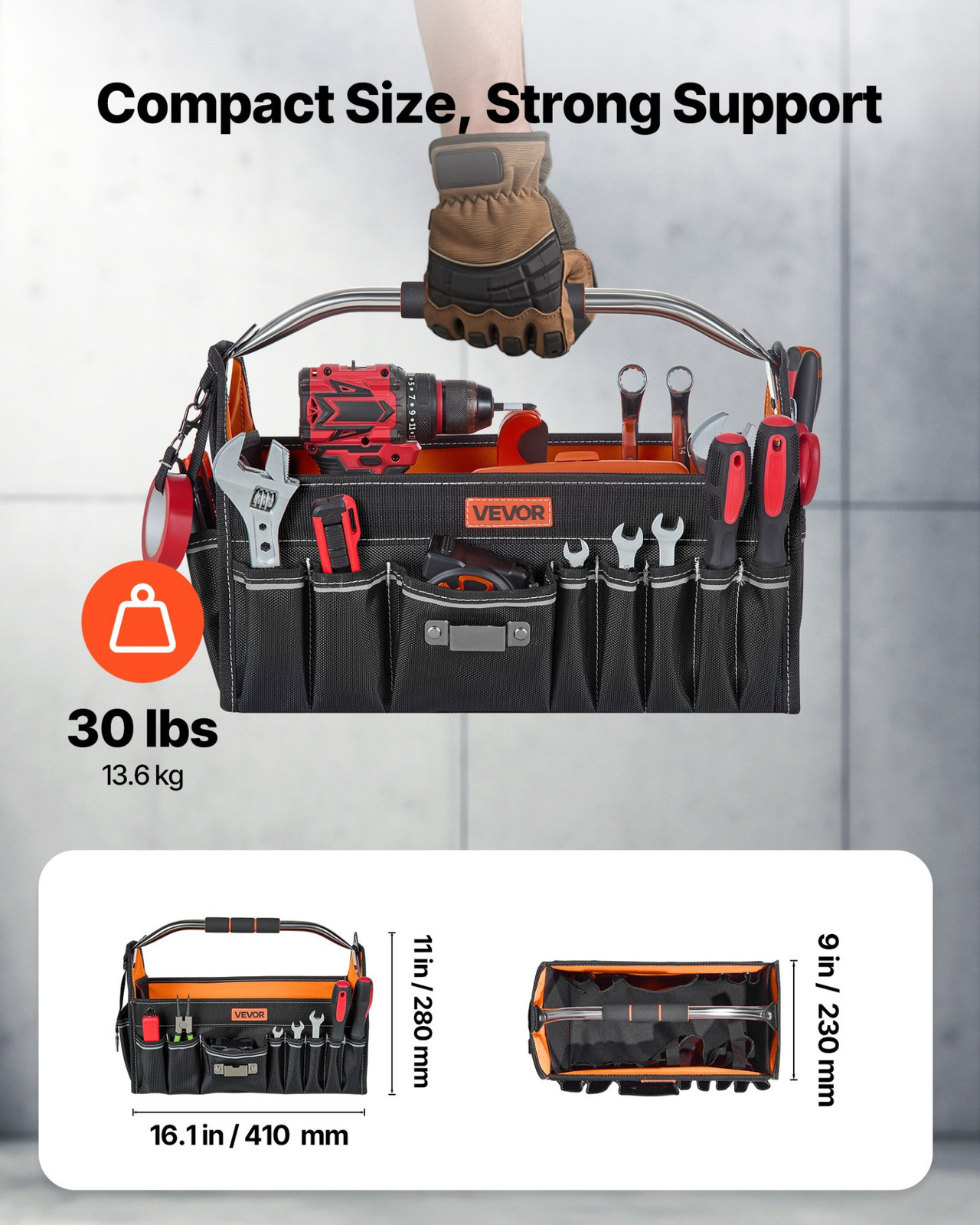 16″ Tool Bag 33 Pocket Open Top Tool Tote Organizer w/ Shoulder Strap
