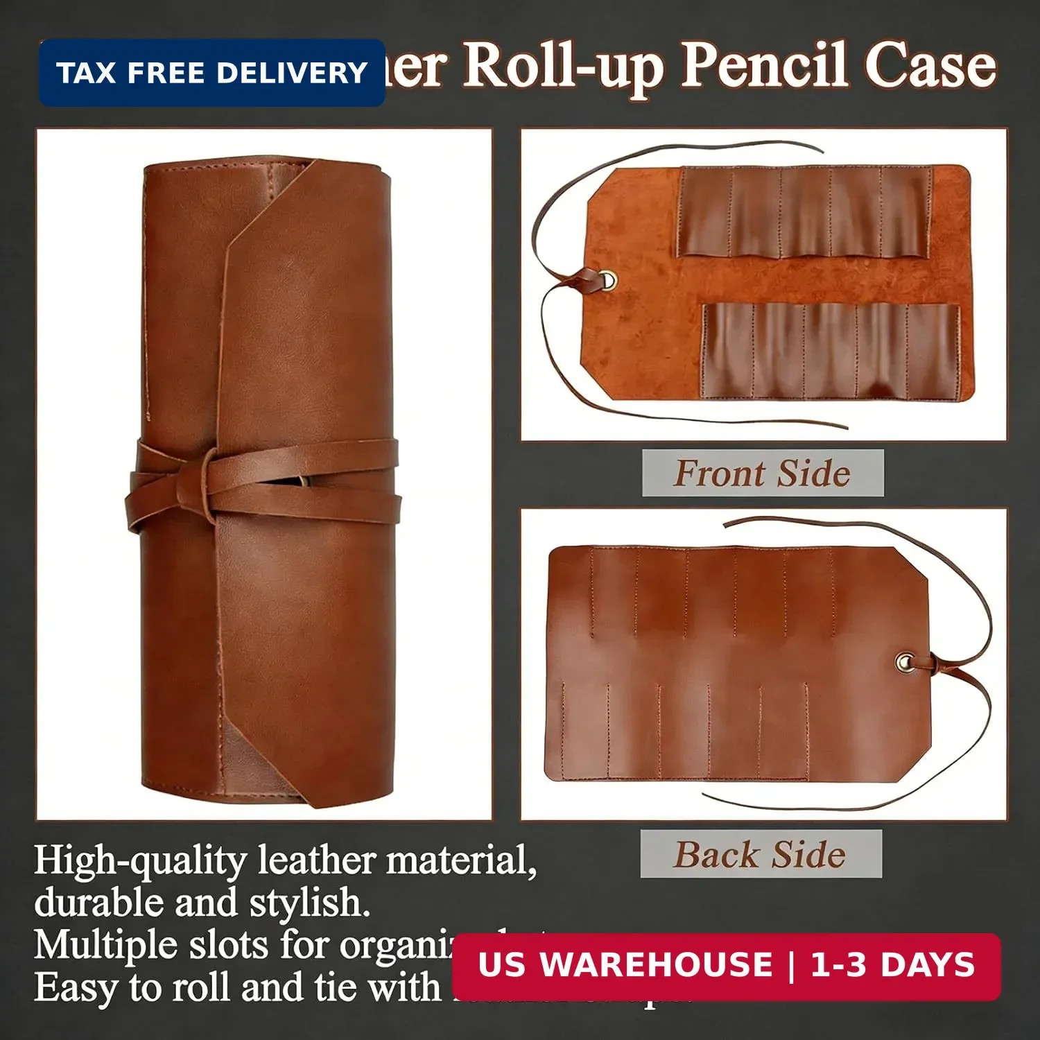 Tool Roll Pouch PU Leather Chisel Roll Portable Tool Roll Bag Organizer 10 Slots