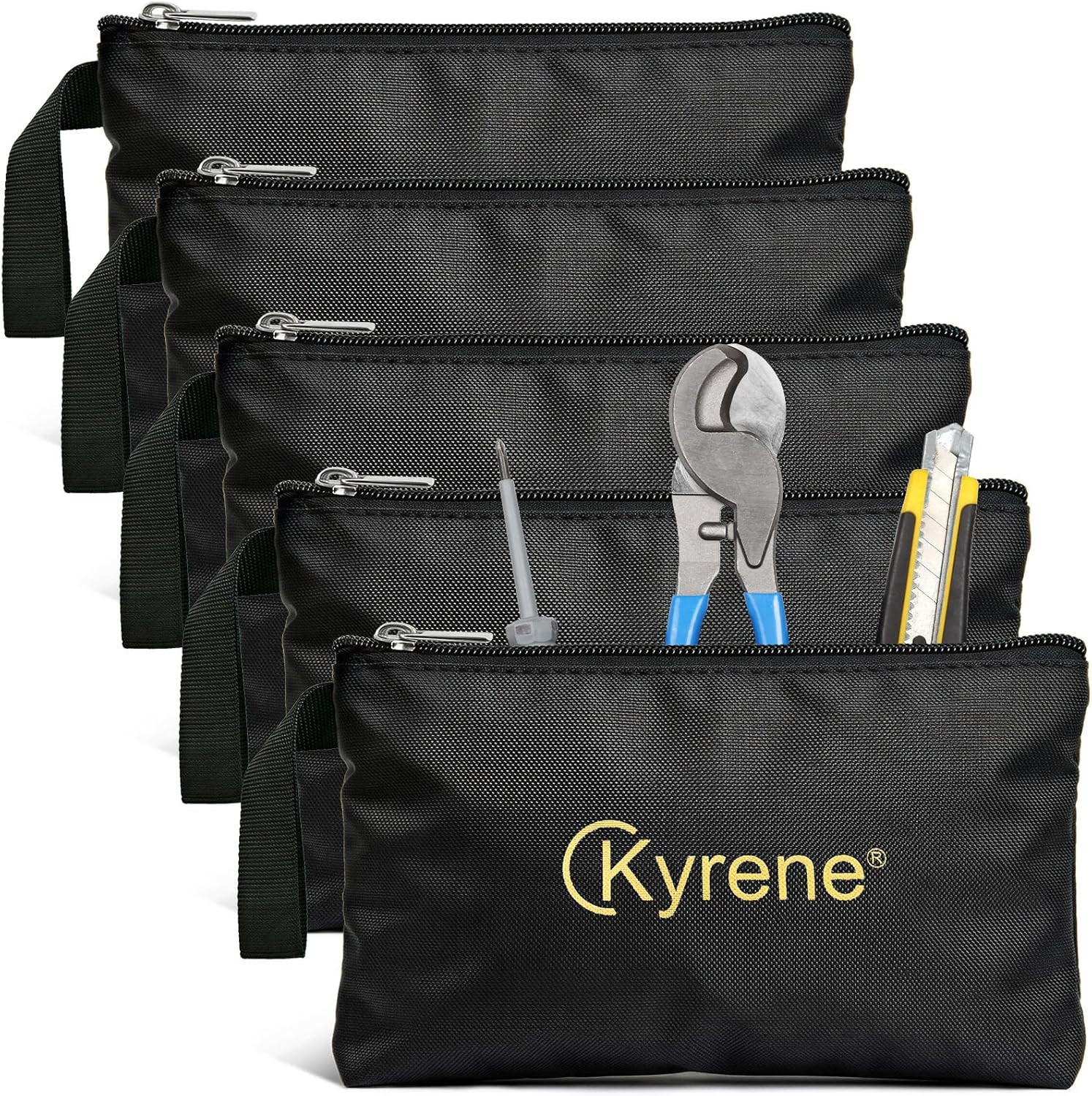 5 Pack Tool Pouches with Zipper, Utility Multipurpose Storage Organizer Tool Zip