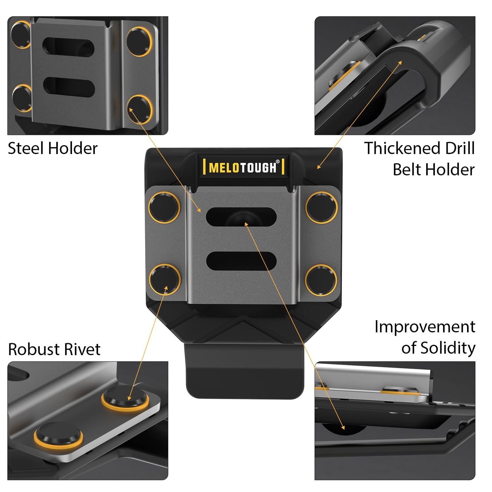 Drill Holster & Tape Measure Holder for Tool Belt – Fits 2.7″ Belt (Black)