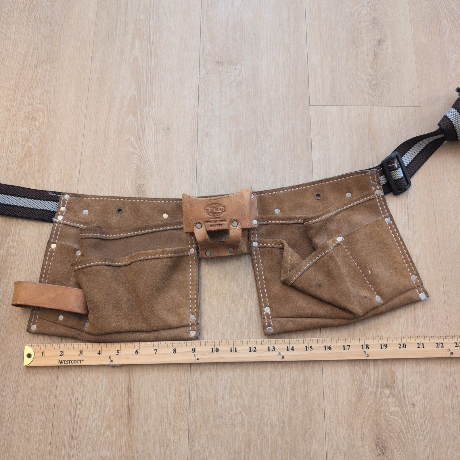 Nicholas Work Gear Heavy Split Cowhide Leather Tool Belt Brown Made in USA 499X