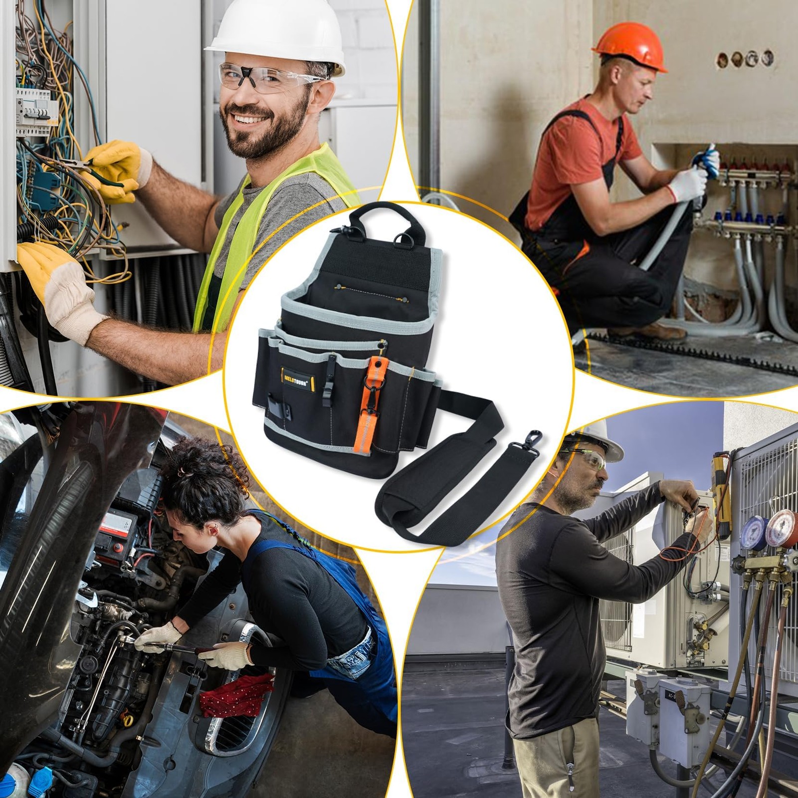 MELOTOUGH Professional Tool Pouch Shoulder Tool Carrier with Multiple Pockets…