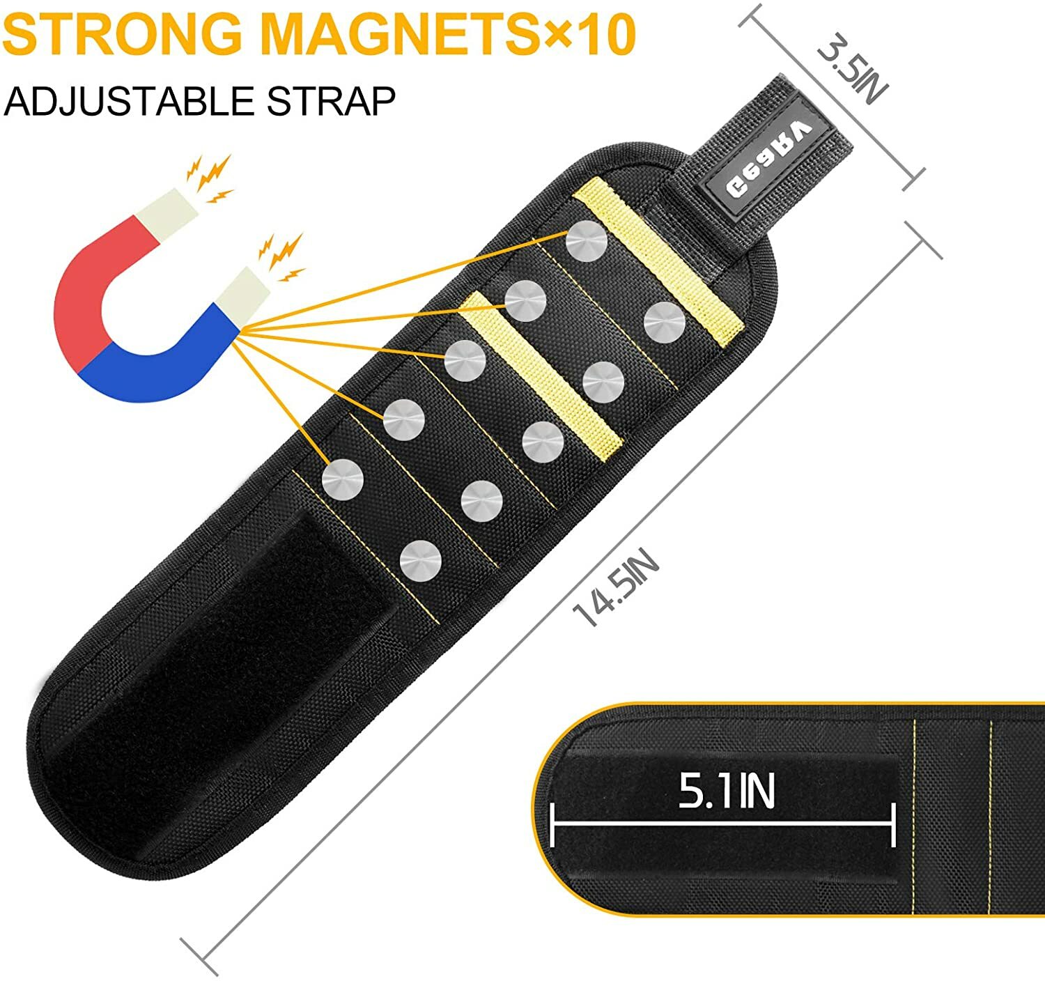 GEARV 2Pack Magnetic Wristband for Holding Screws, Tools, Drill Bits, Bolts