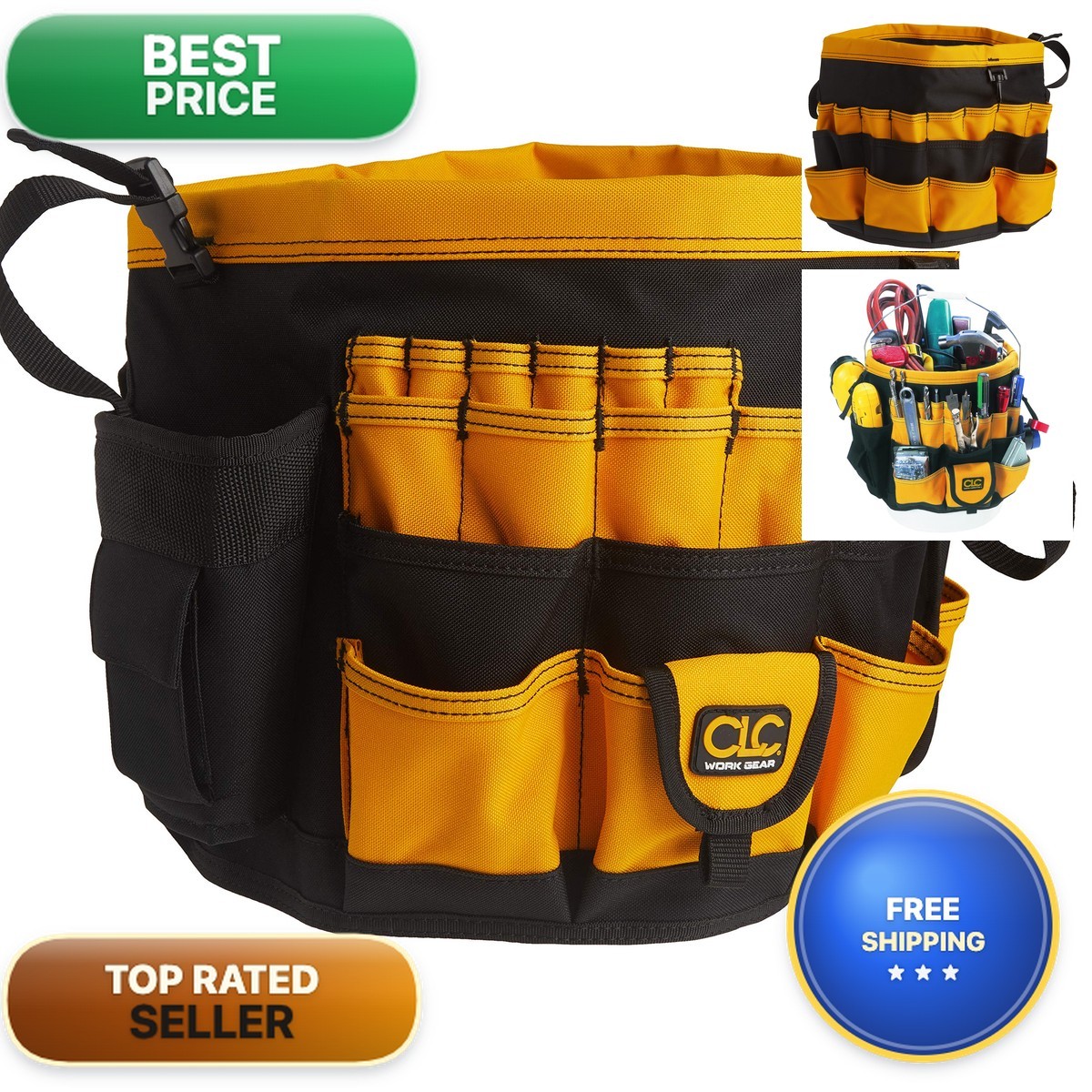 Custom Leathercraft4122 In & Out Bucket, 61 Pocket, Black/Yellow