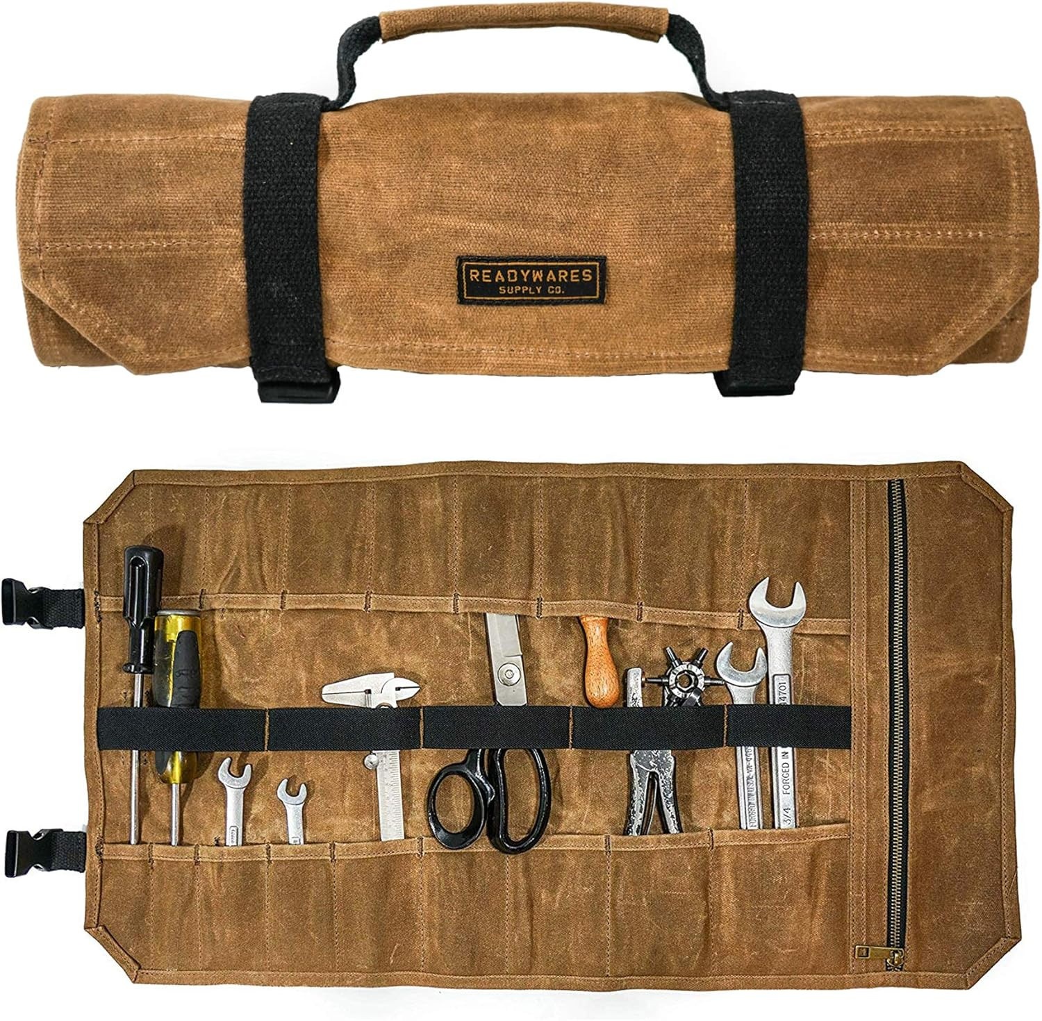 Durable Tool Roll Bag with 18 Pockets & YKK Zipper for Easy Organization