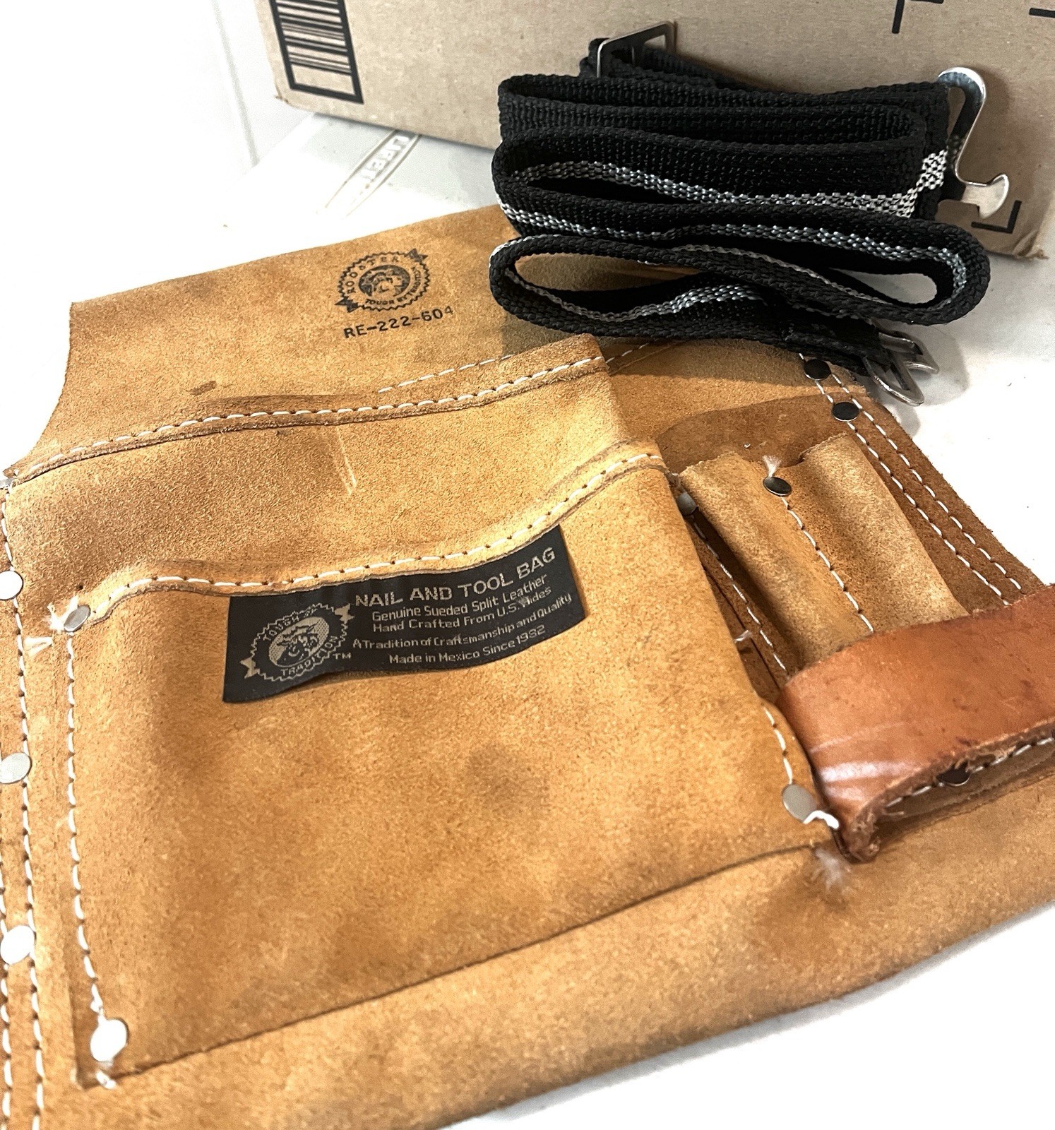 VINTAGE Rooster Tough Nail Tool Bag Sueded Split Leather With Belt NWT