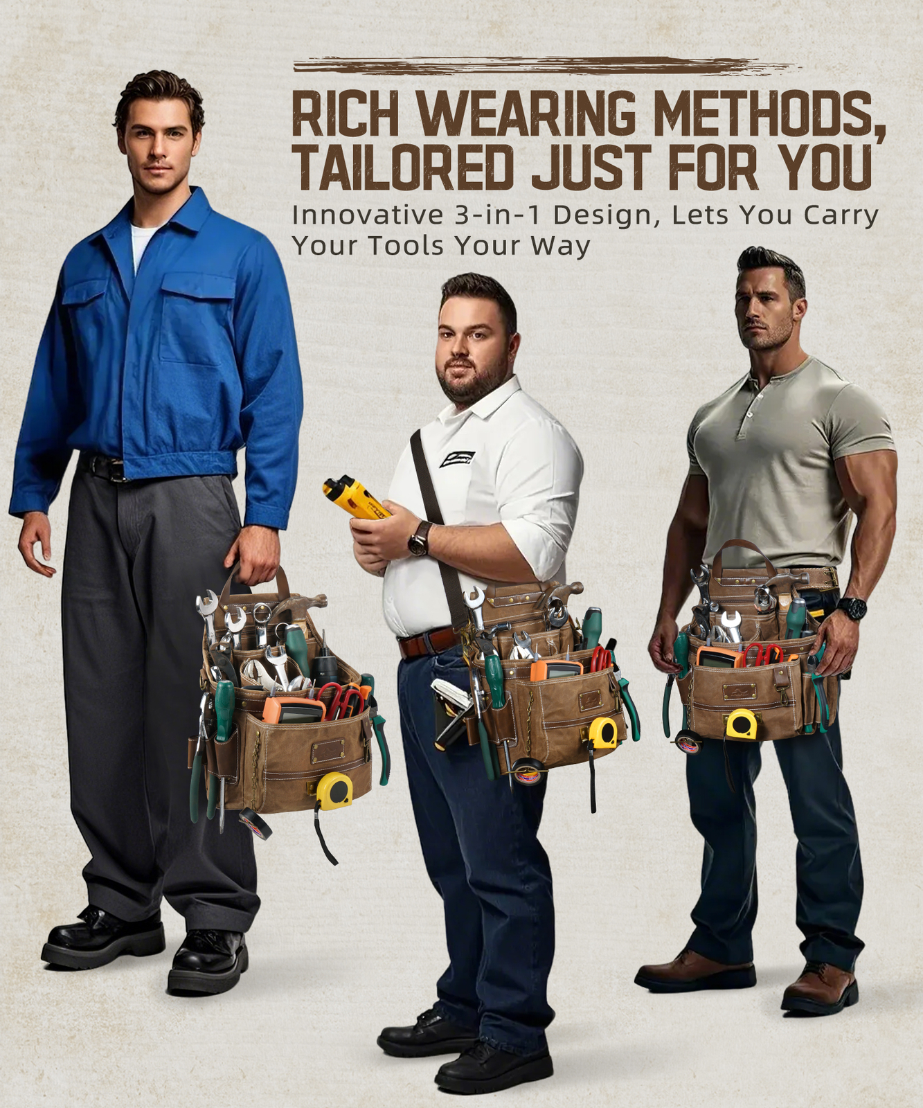 Electrician Tool Belt Pouch Worker Hanging Waist Bag Crossbody With Hammer Loops