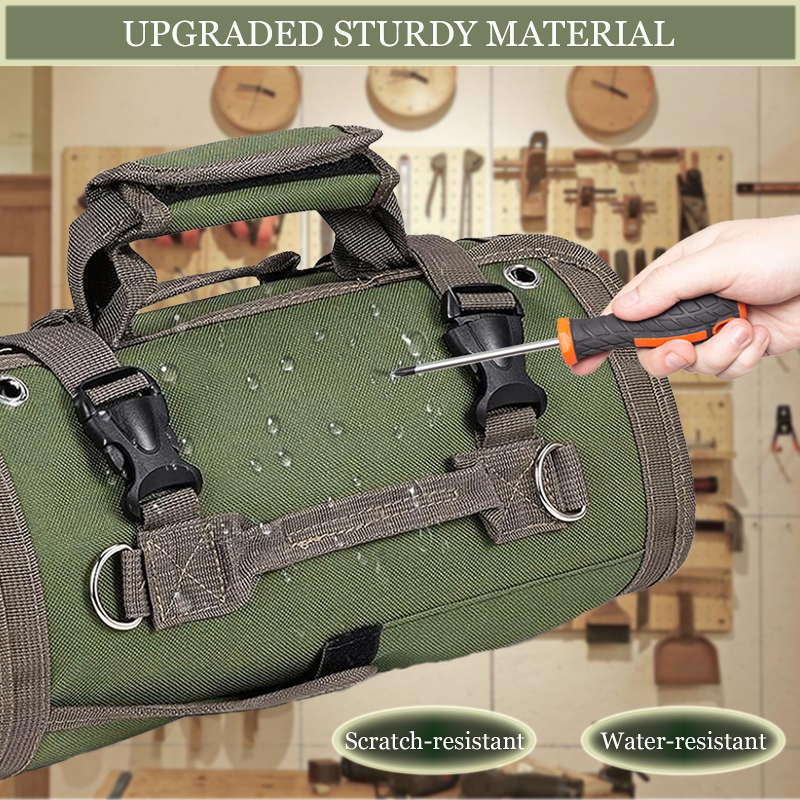 Roll Up Tool Bag Portable Folding Detachable Pouch Heavy Duty Storage Green