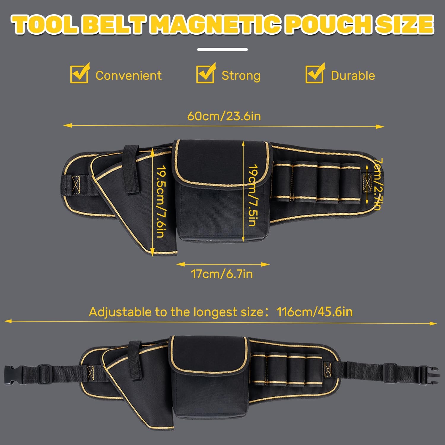 7Pocket Tool Belt For Men Construction Electrician Adjustable Waist Pouch