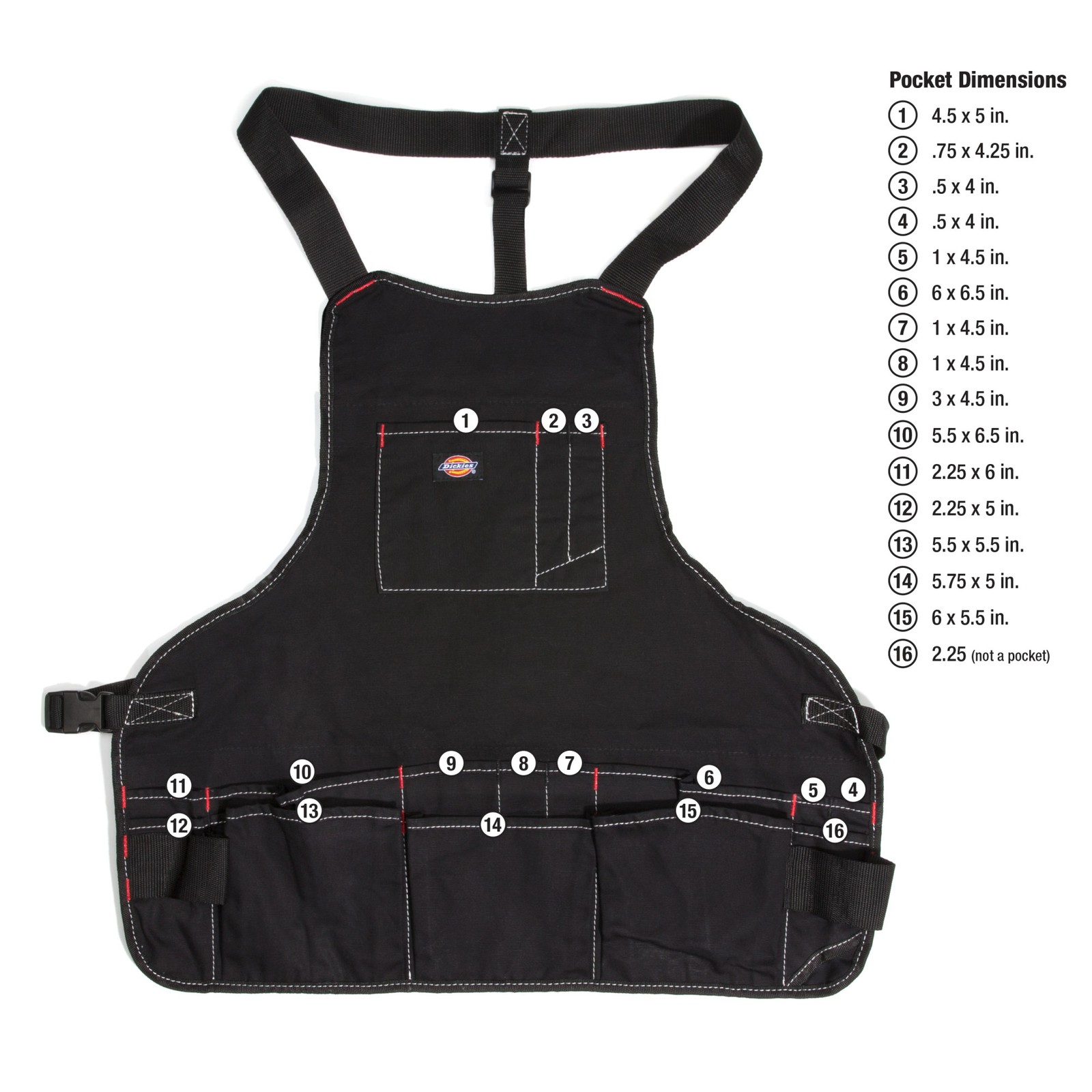 Dickies 16-Pocket Bib Apron with Quick Release Buckle 5-Pack, 57081-CASE-5