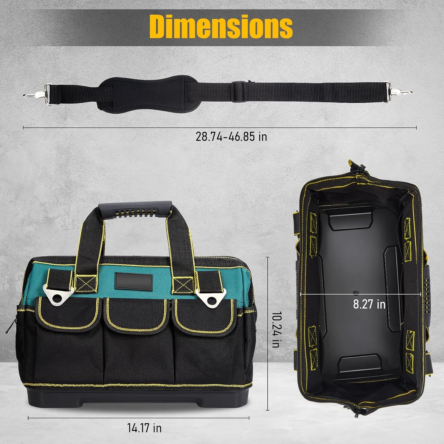 Waterproof Tool Tote 17 Inch Heavy Duty Oxford Bag Molded Base Multi Pocket Wide
