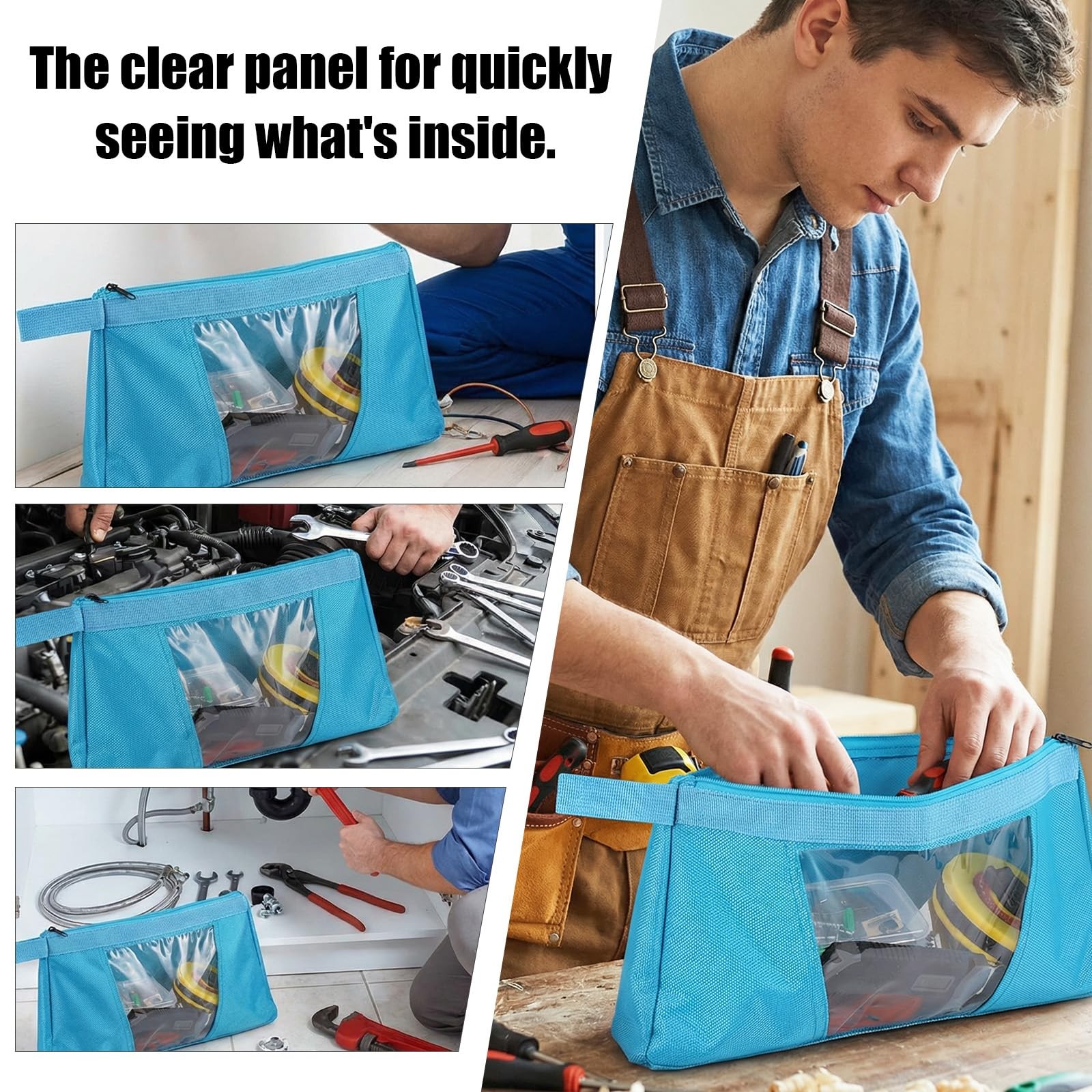 5 Pack Tool Pouch with Clear Window, 12inch Heavy Duty Canvas Tool Bag Organi…