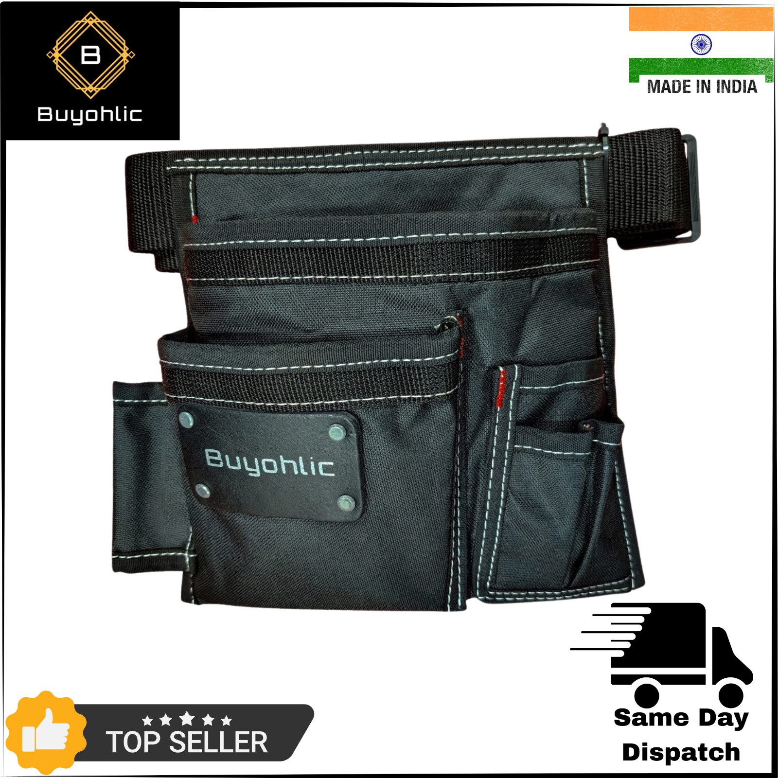 Durable Canvas 5-Pockets Single Side Tool Pouch/Work Apron-Adjustable Belt