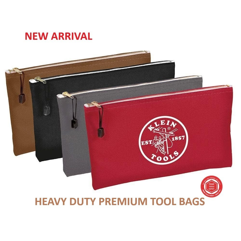 Klein Tools 5141 Canvas HEAVY-DUTY Zipper Bags 4-Pack, Red, Gray, Black, Brown