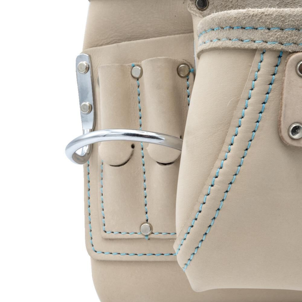 Ox Tools Pro White Leather 10-Pocket Tool Pouch With Speed Square Pocket