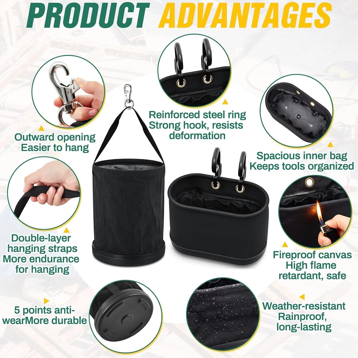 2 Pack Canvas Bucket and Oval Tool Bag, Bucket Tool Organizers with Plastic B