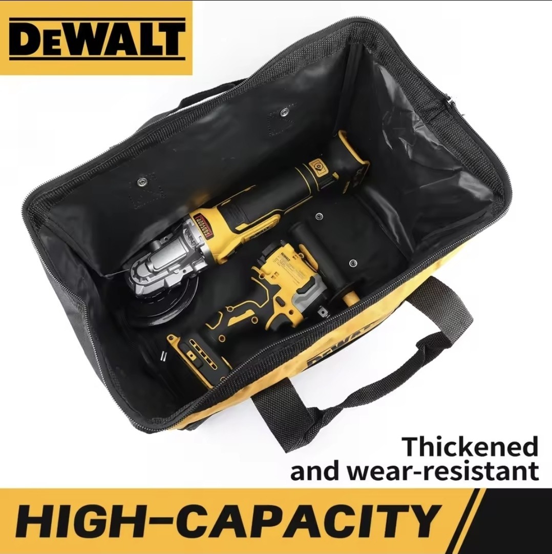 DEWALT 15″ Medium Tool Bag Heavy Duty Canvas Nylon Storage Case Yellow Black NEW