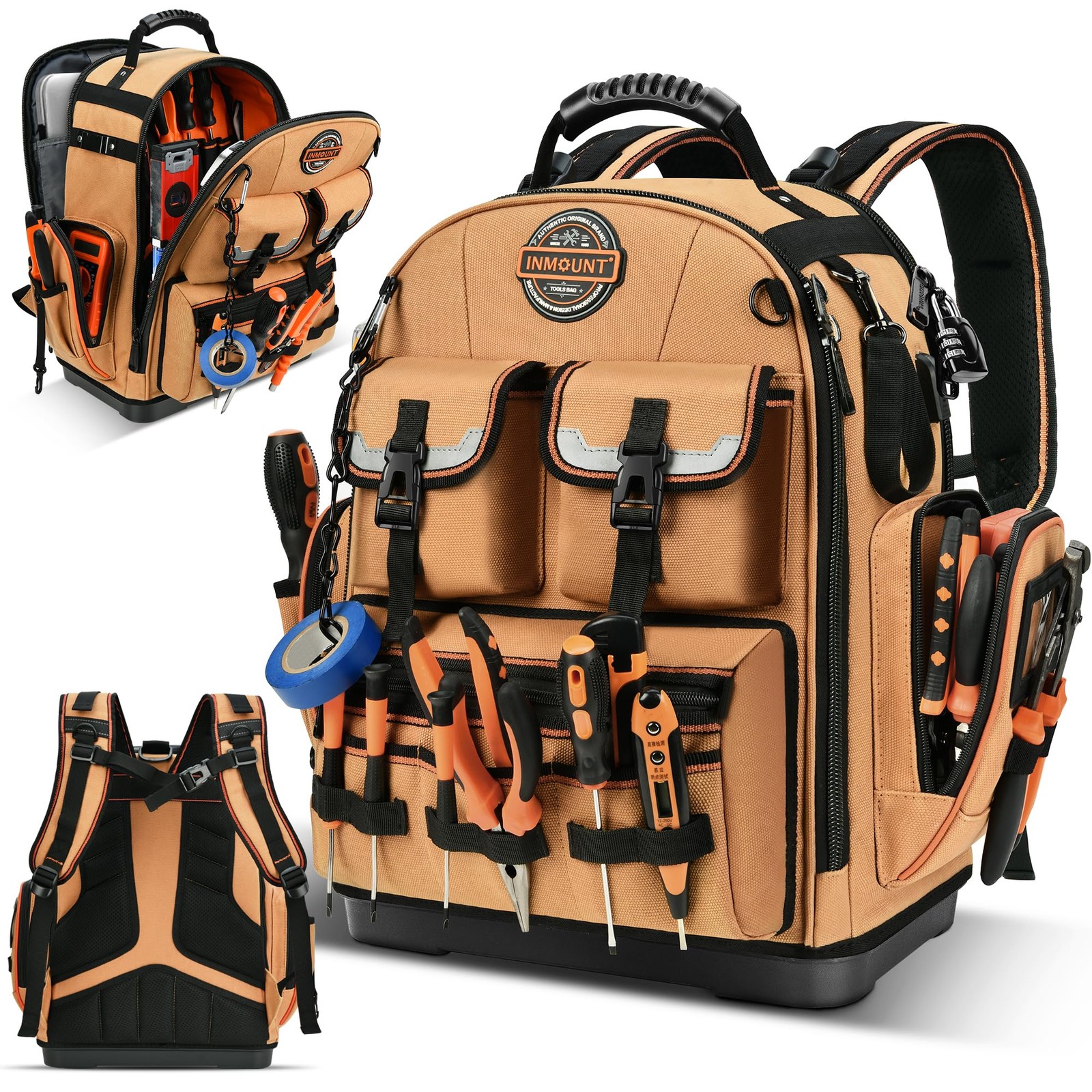 LOKASS Tool Backpack Heavy Duty with Molded Bottom, 1680D 56-Pocket Tool Bag …