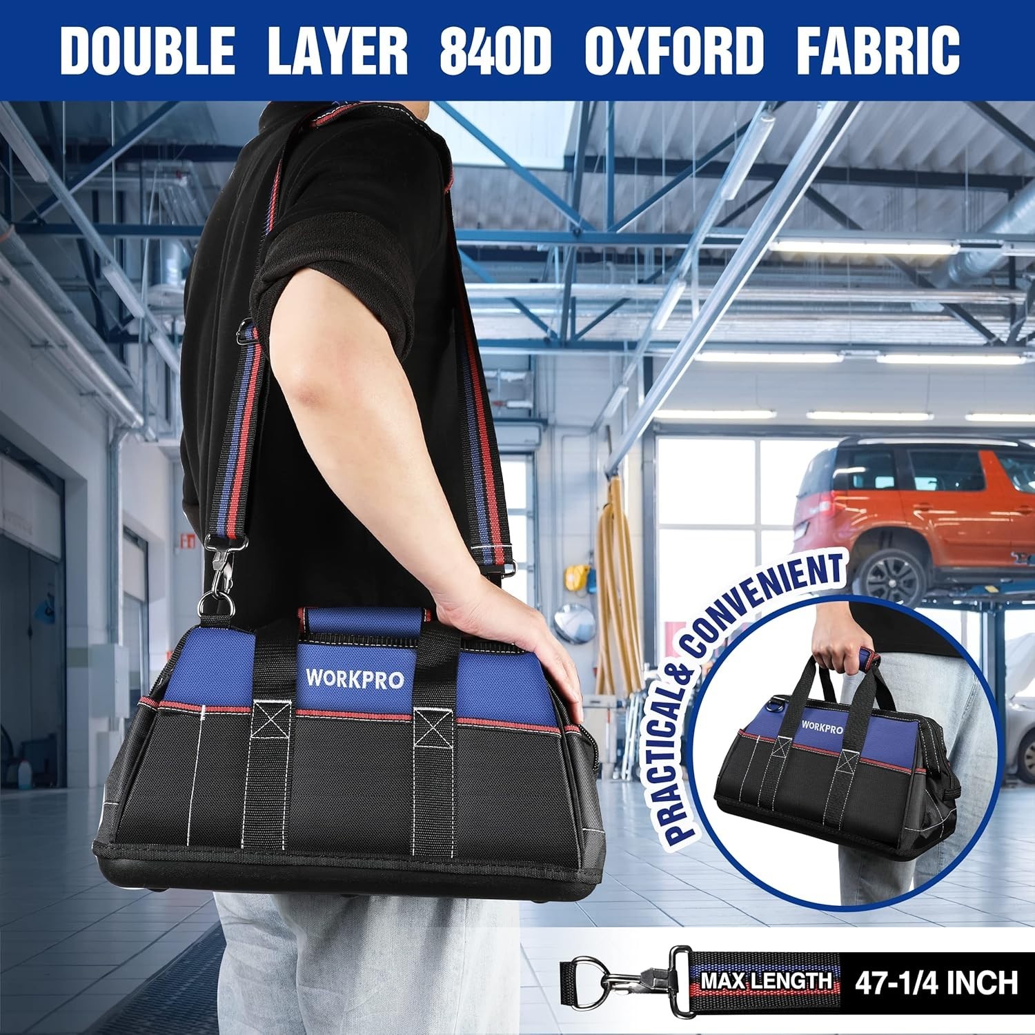 Versatile 16-Inch Heavy-Duty Tool Bag with Adjustable Strap & Comfort Handle