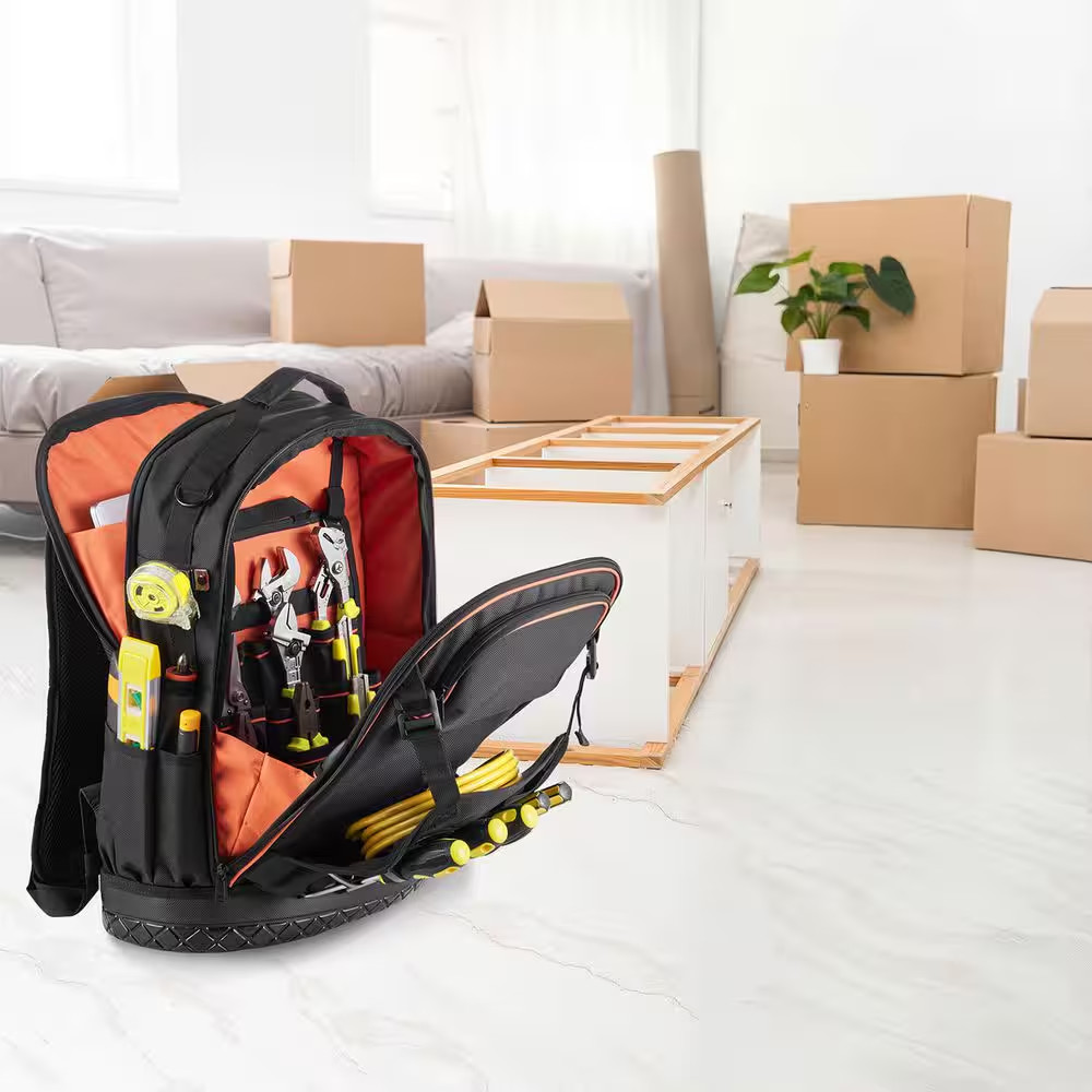 Tool Backpack with Tools, 65 Pockets, Heavy-Duty Tools Storage Organizer Bags wi