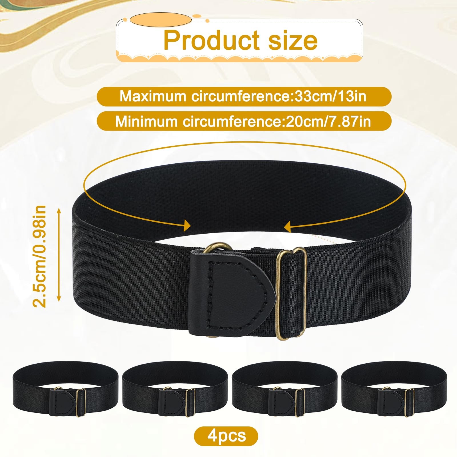 Aiyorse 4Pcs Black Elastic Adjustable Arm Band, Unisex Stretchy Large,