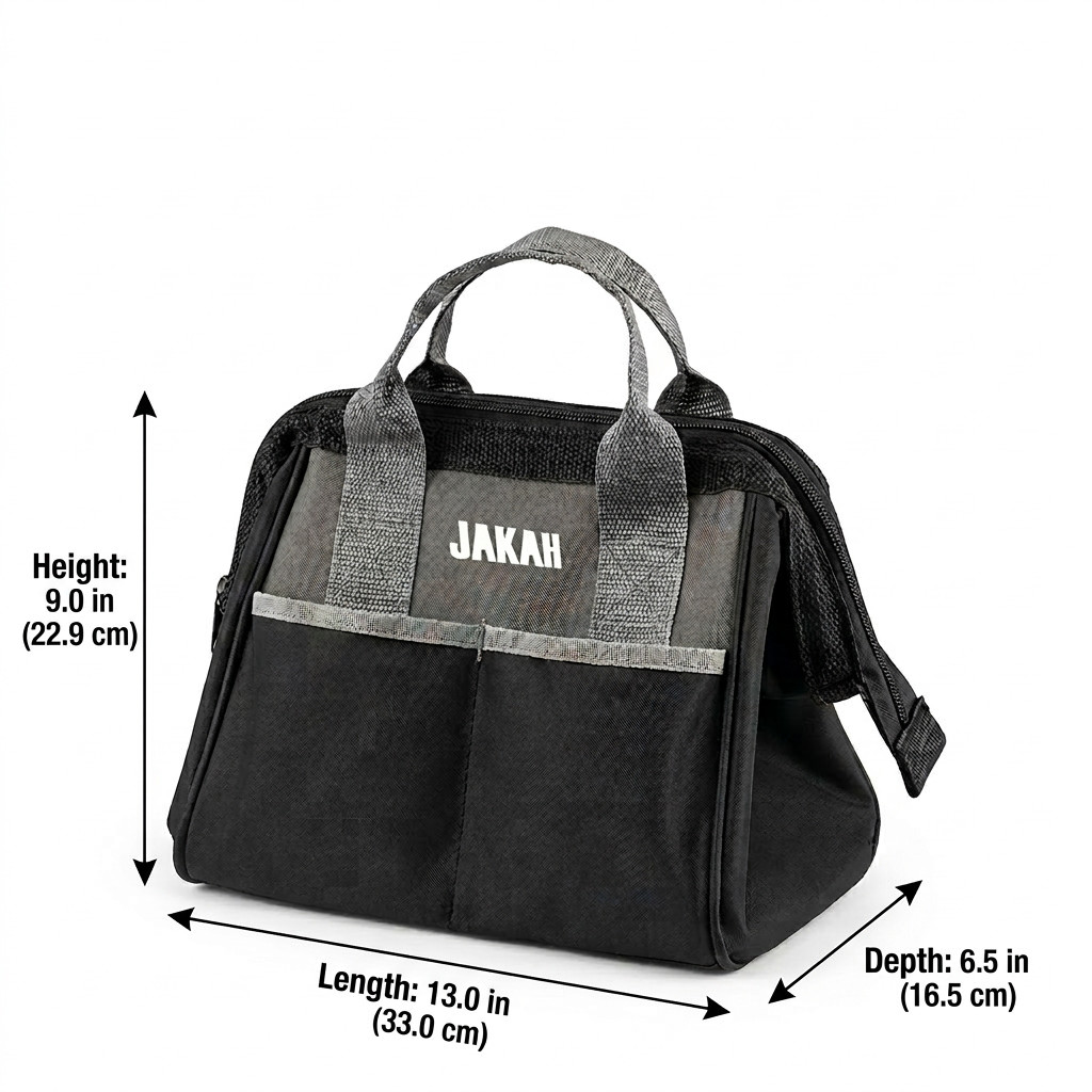 JAKAH Wide Mouth Tool Bag Zip-Top Storage Organizer 10″ 18″ Technician Bag