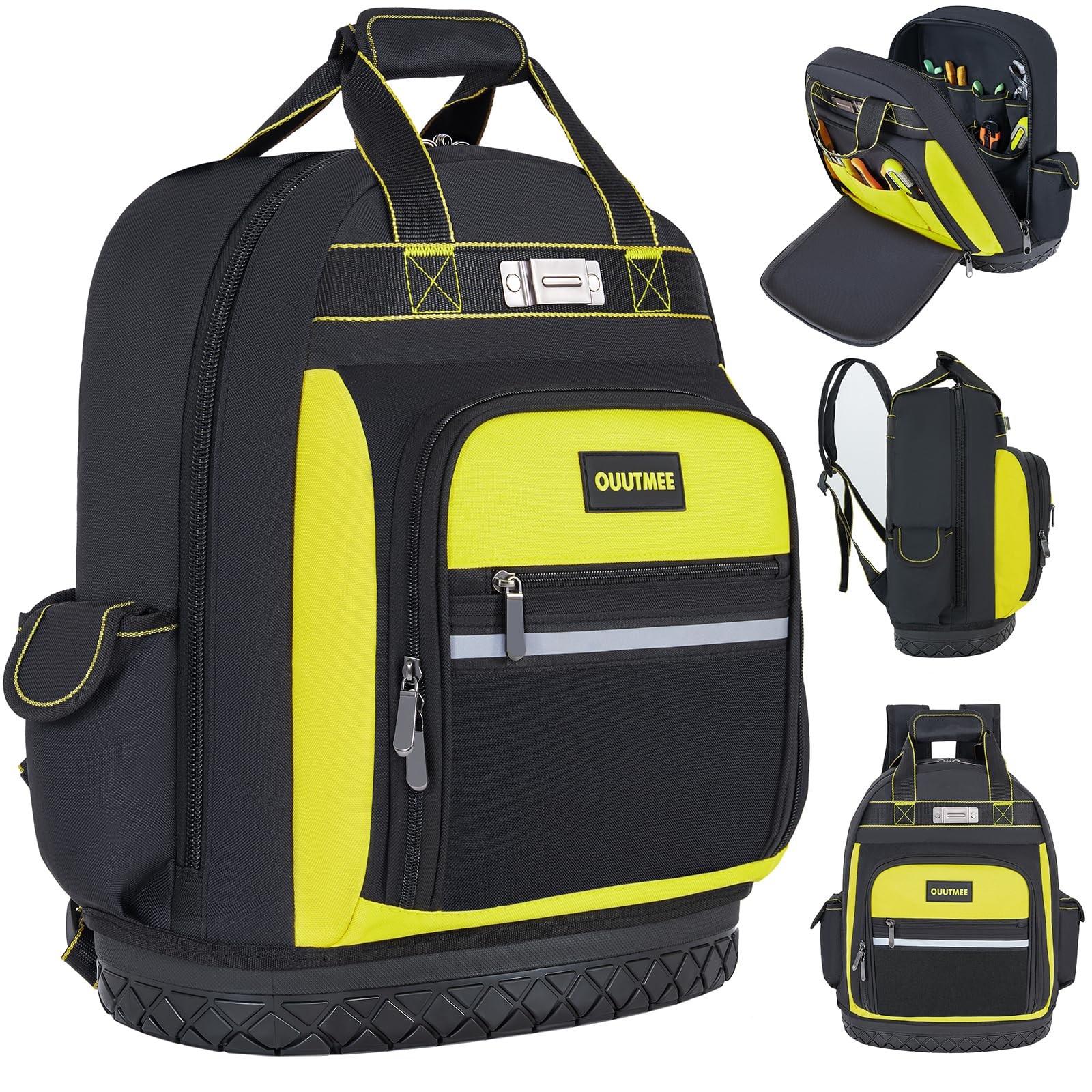 OUUTMEE Tool Backpack, Work Bag with Multi-Use Pockets, 16”, Yellow