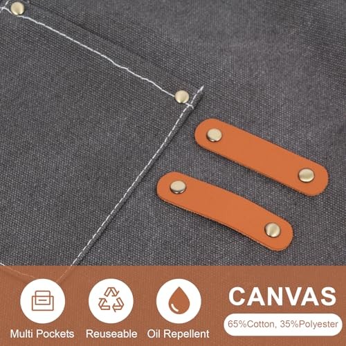 Men’s Canvas Tool Apron, Heavy Duty Multi-Pocket Work Apron for Dark Grey