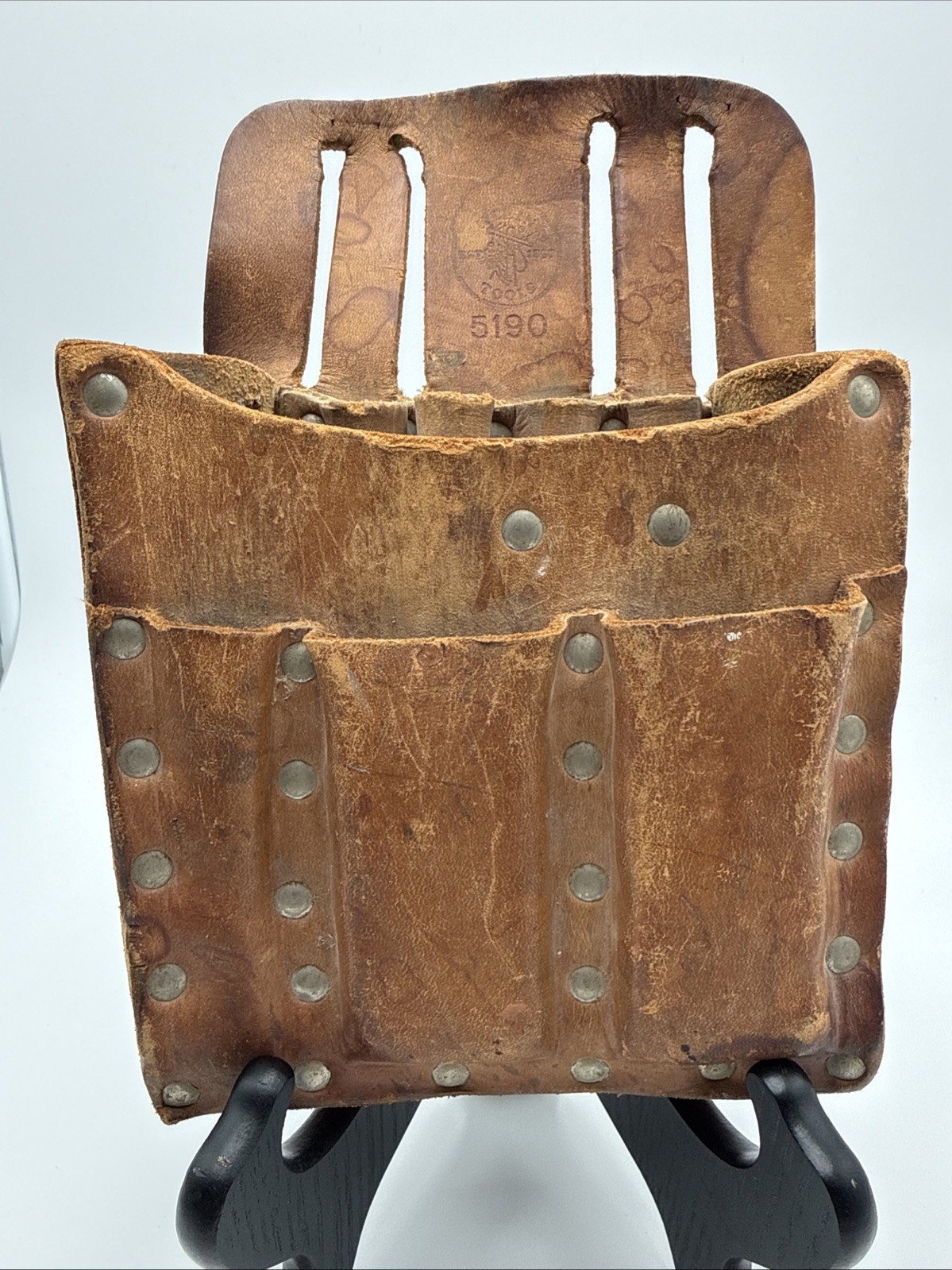 Klein Tools 5190 DISTRESSED Leather Multi 10 Pocket Tool Pouch USA Pre-owned