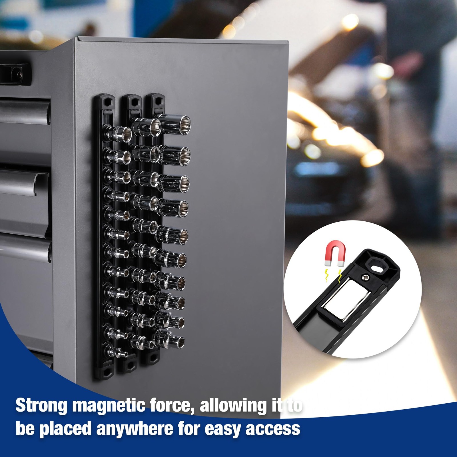WORKPRO Magnetic Socket Organizer, 1/2-Inch Drive Aluminum 1/2″ DR, Black