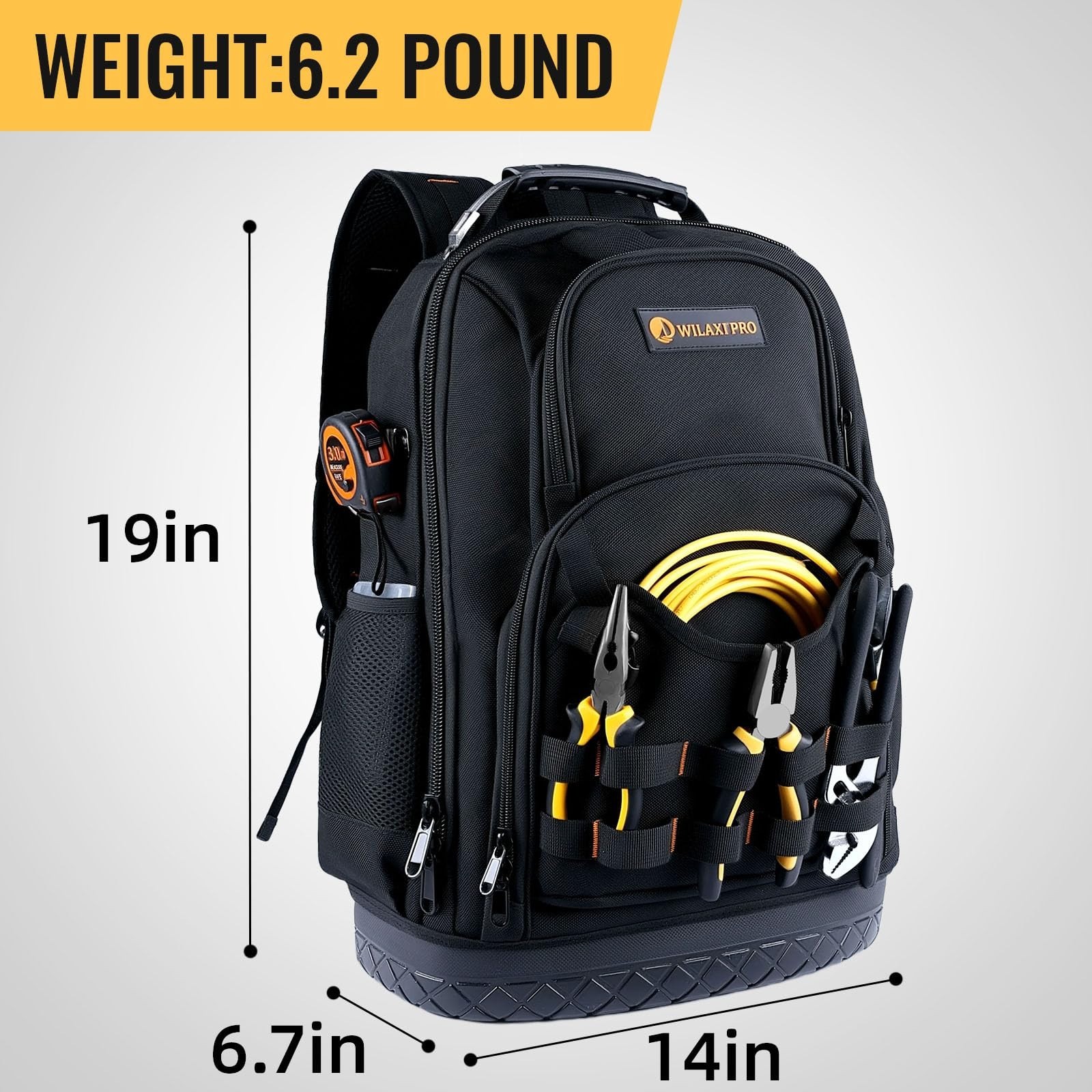Heavy Duty Tool Backpack, Waterproof Oxford Fabric, 19″ Large Capacity, 44 Pocke