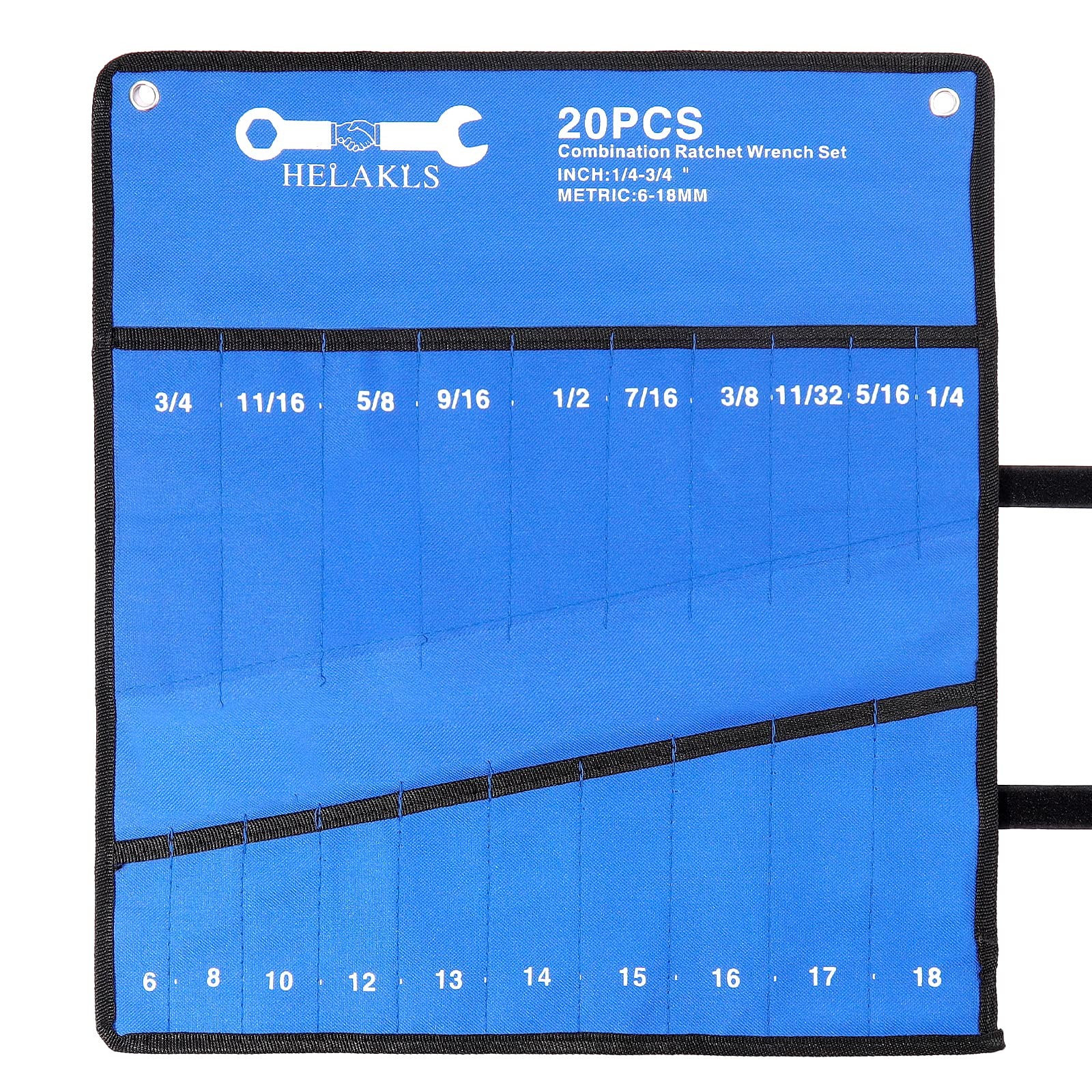 20 Pockets Metric & SAE Wrench Tool Roll Up Pouch Utility Heavy Duty Canvas T…