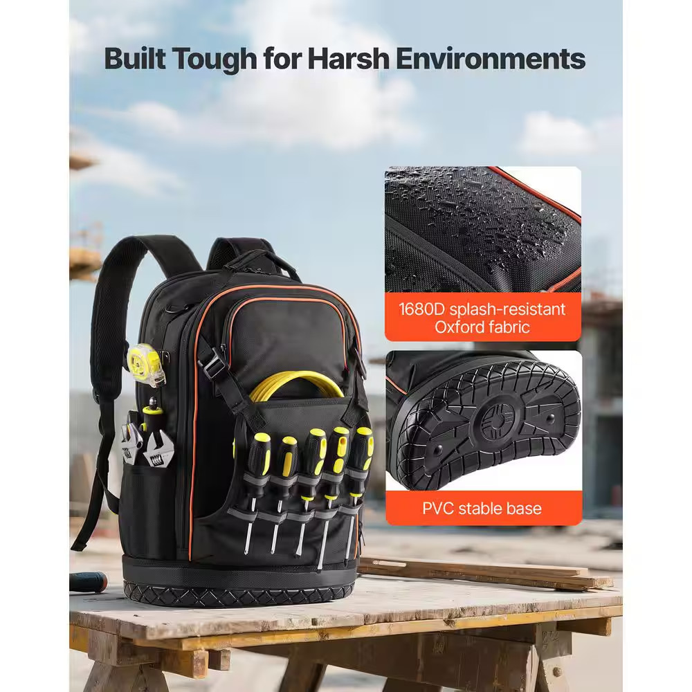 Tool Backpack with Tools, 65 Pockets, Heavy-Duty Tools Storage Organizer Bags wi