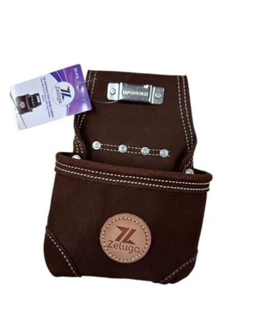 Suede Leather Nail Pouch with Tape Measure Holder, Heavy Duty Carpenter 7″x5″