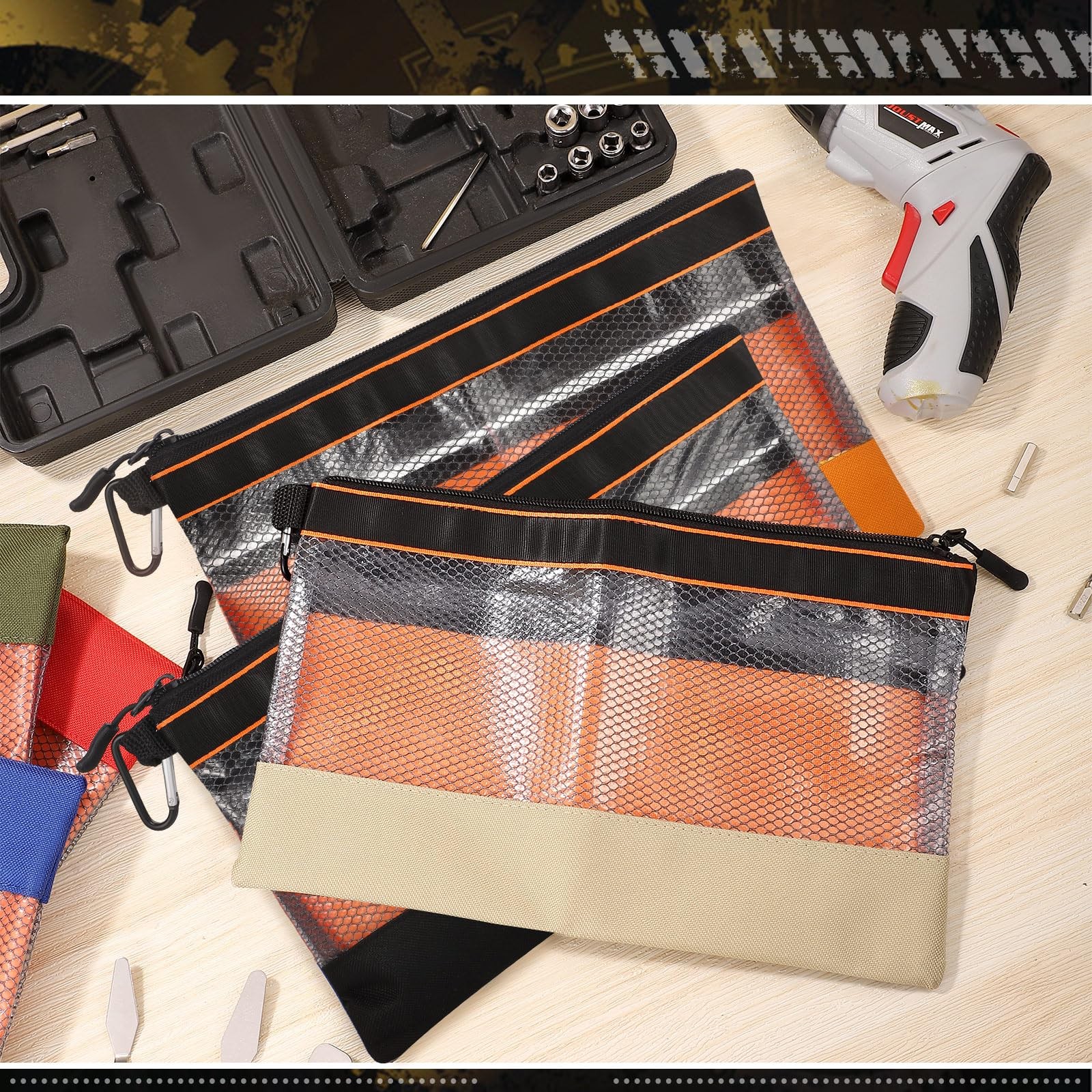 11.8 Inch Clear Tool Pouch Bag Zipper Heavy Duty Mesh Window Storage 6 PCS