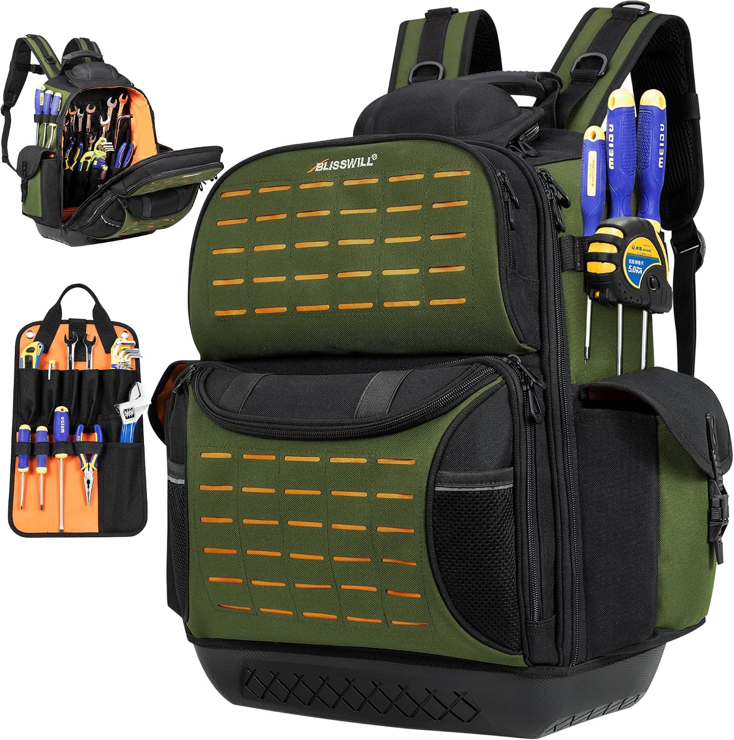 Tool Bag Backpack for Men,Heavy Duty Tool Backpack Bag with Waterproof Molded Ba