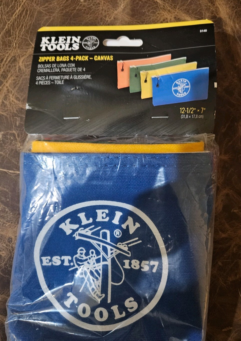 Klein 5140 Zipper Bags Canvas Tool Pouches Olive/Orange/Blue/Yellow 4-Pack NEW