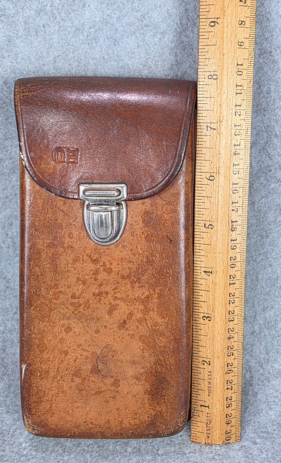 Vintage CuSack Q Leather Tool Belt Loop Hard Case Bag Pouch 8″ USA Made brown