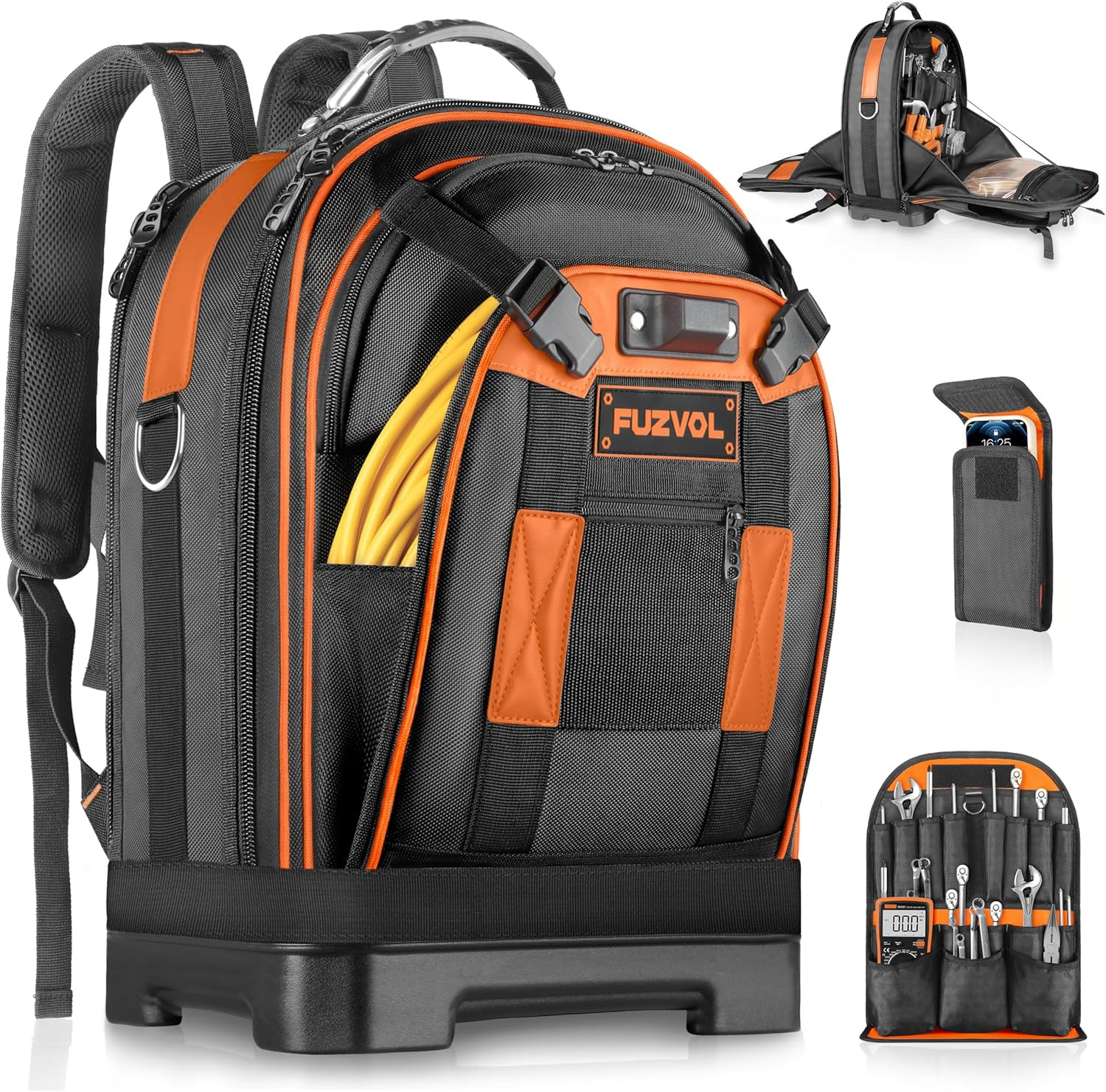 Heavy Duty Tool Backpack, 18-Inch Hard Shell Electrician Tool Bag, Full-Open Wor