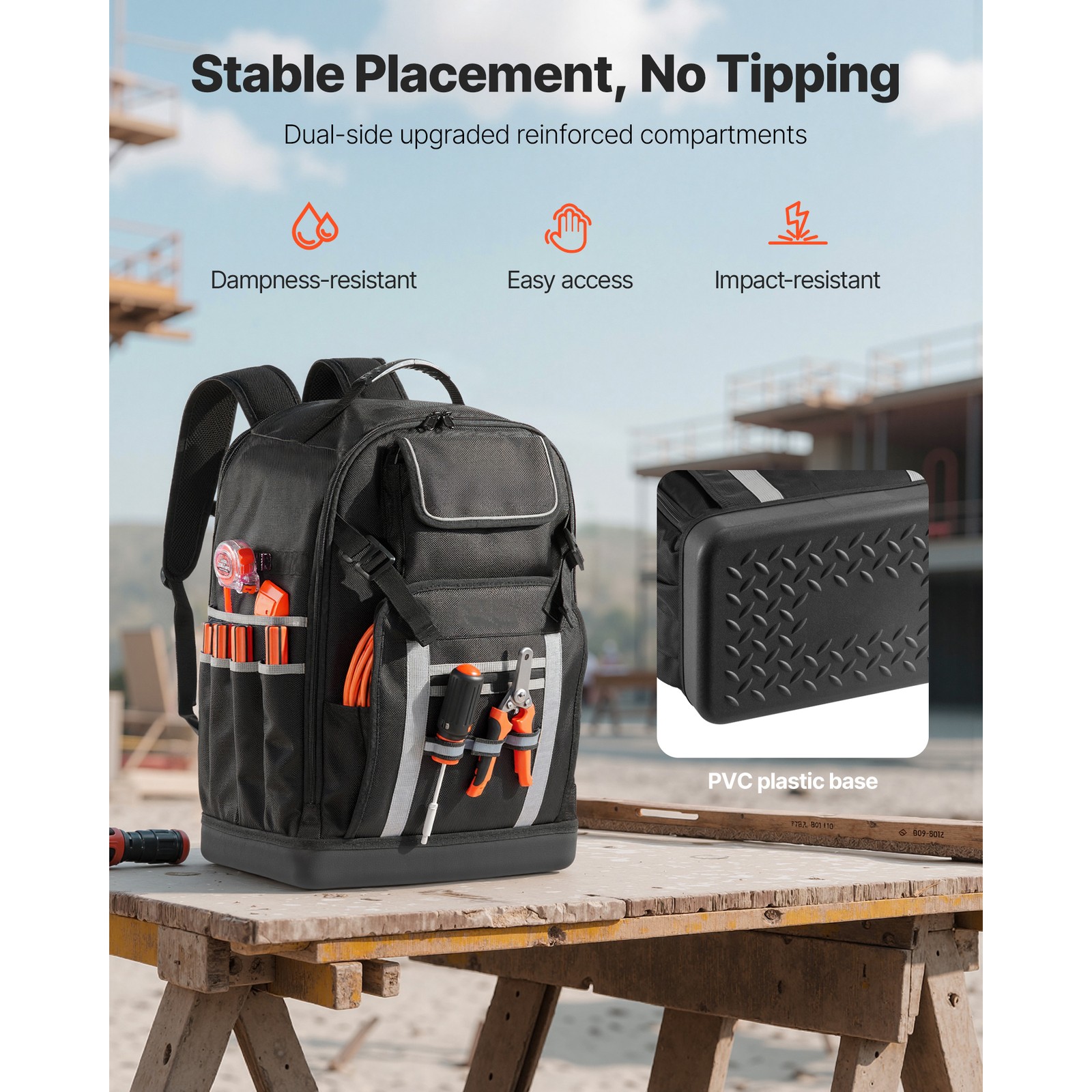 Tool Backpack 56 Pockets Splash-resistant Jobsite Backpack for Electrician